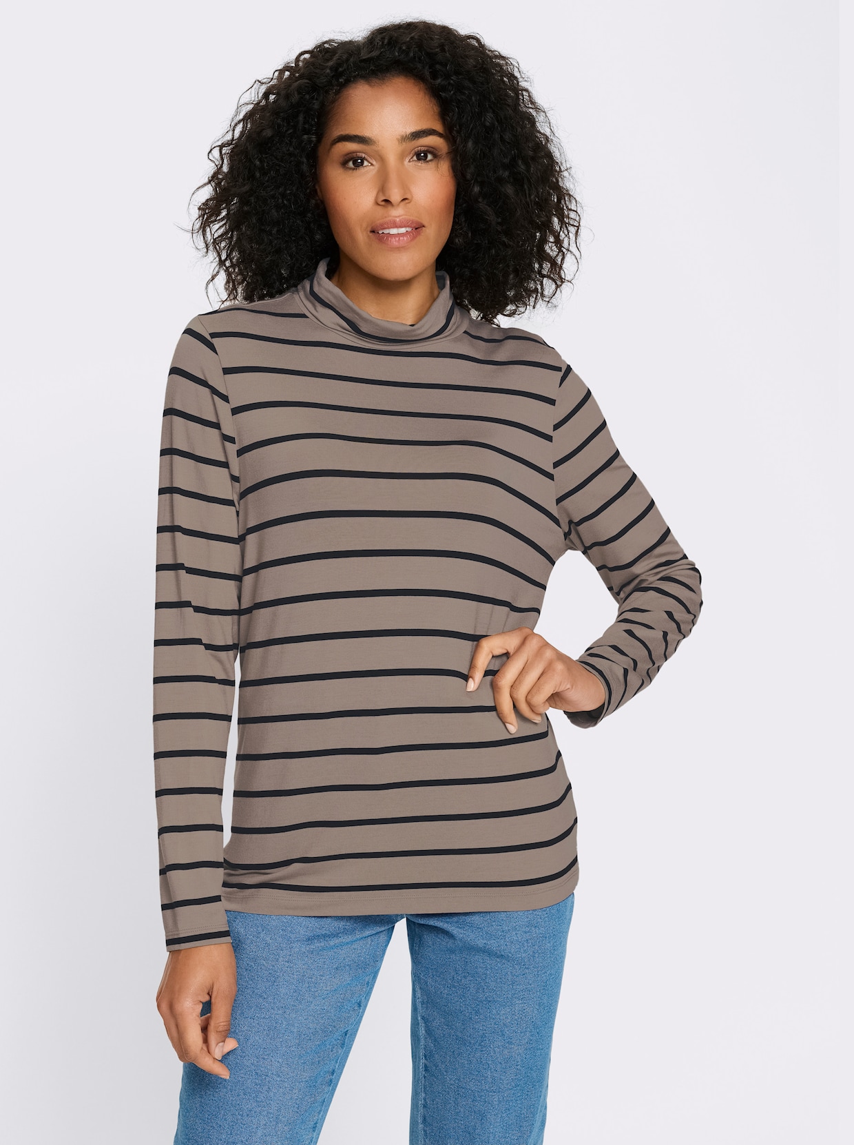 Polotröja med randmönster - sesam-svart-randig