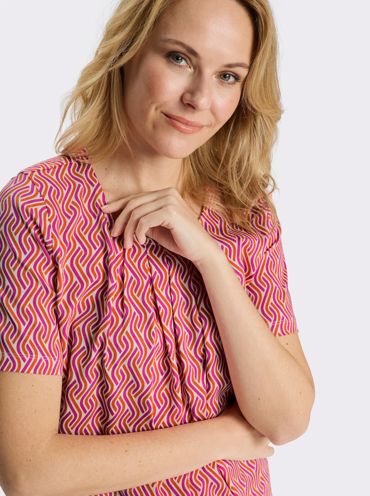 Longshirt in A-Linie - fuchsia-orange-bedruckt