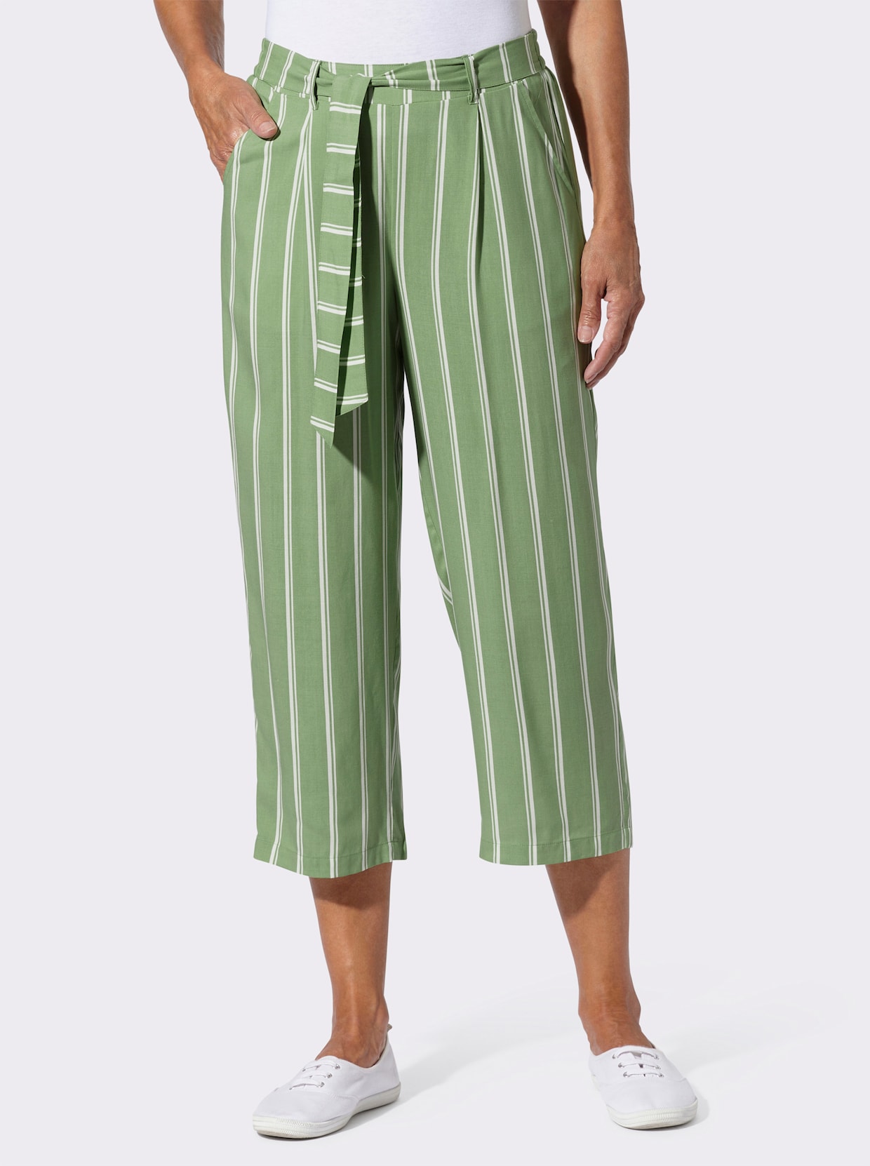 3/4-Hose - eucalyptus-ecru-gestreift