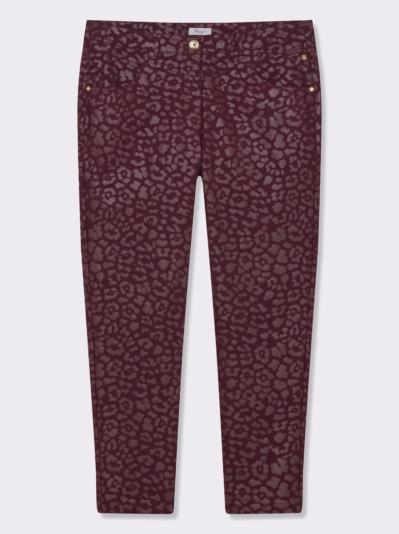 sheego Bengalinhose mit beschichtetem Leo-Print - burgund-bedruckt