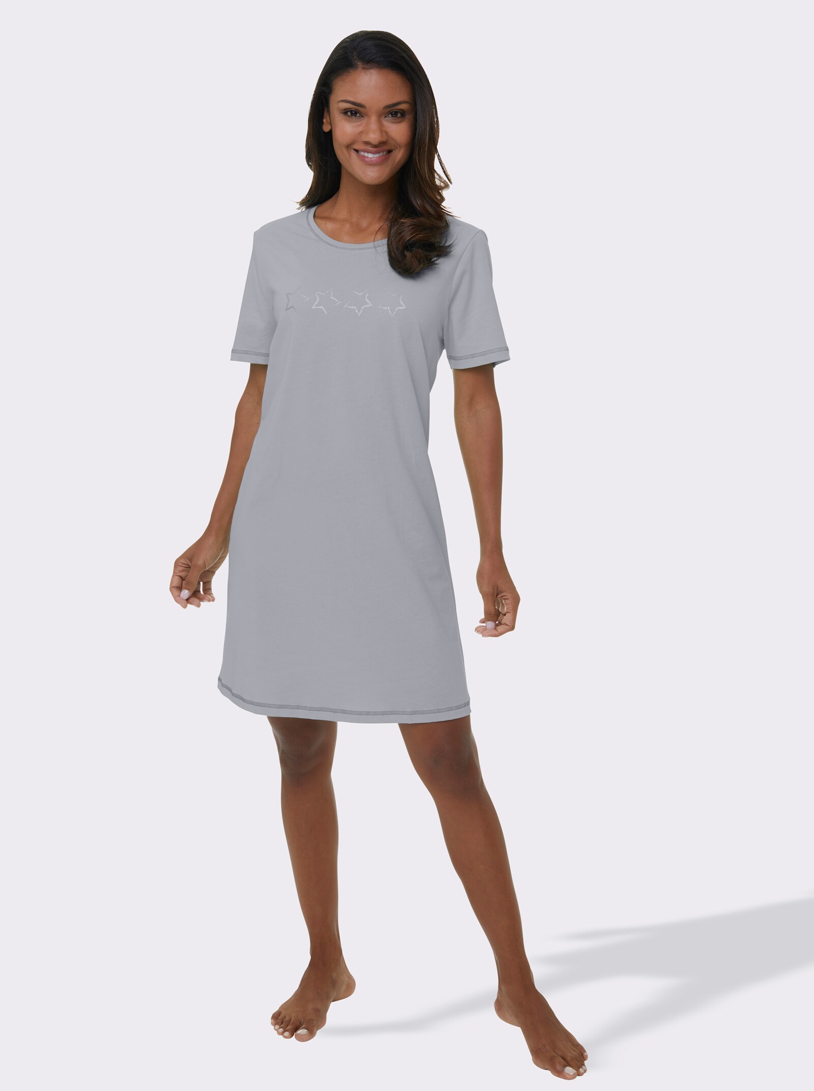 wäschepur Kortärmade nattlinnen - grå + grå, randig