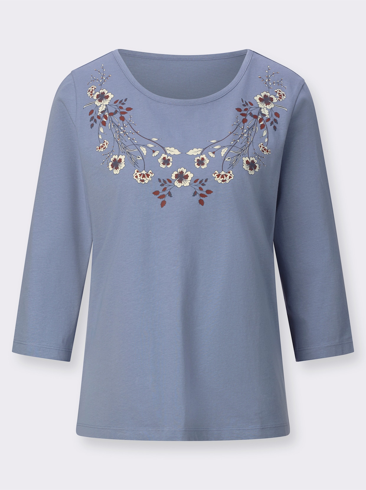 Shirt met 3/4-mouw - duifblauw/champagne