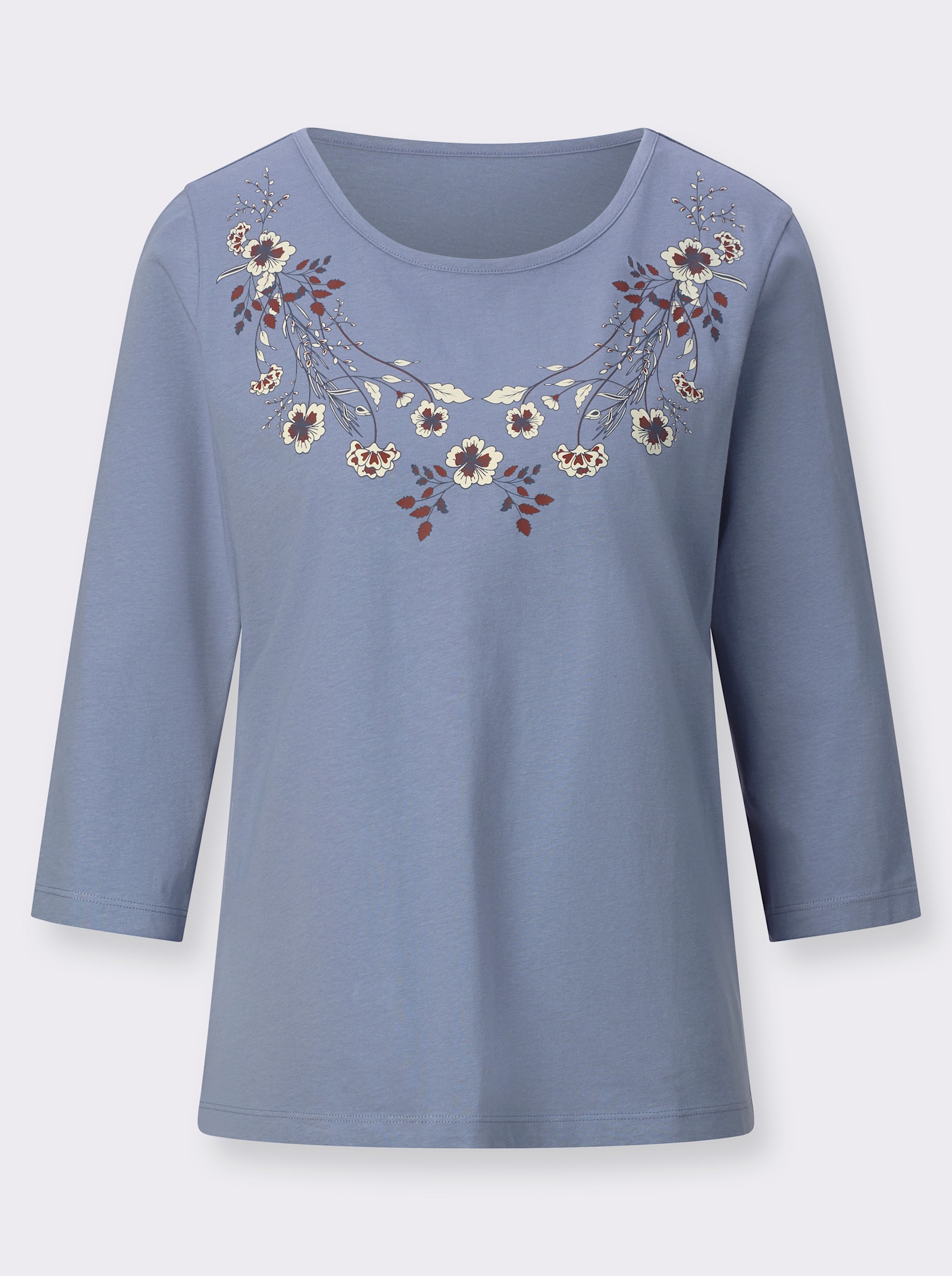 3/4-Arm-Shirt mit floralem Druck - taubenblau-champagner