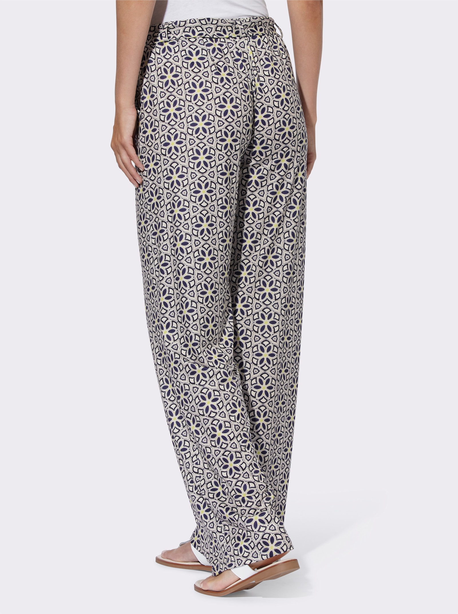 heine Jerseyhose mit Dehnbund hinten - champagner-marine-bedruckt