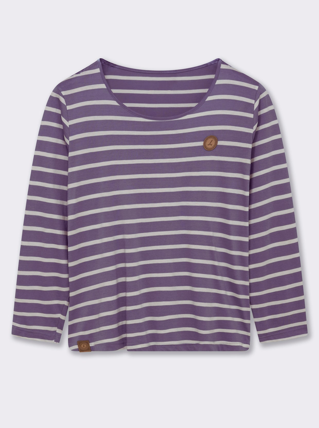 Ringelshirt mit Lederimitat-Patches - feige-ecru-gestreift