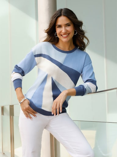 Langarm-Pullover mit Jacquard-Muster - hellblau-jeansblau-gemustert