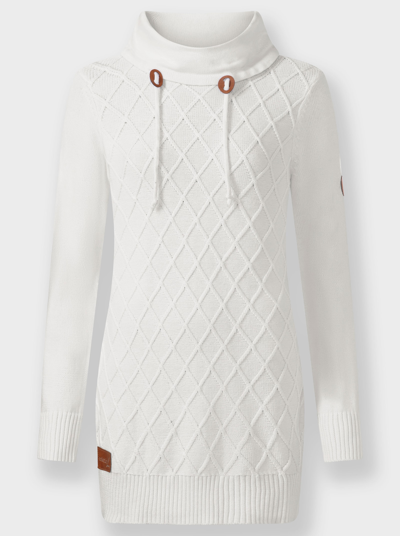 Rollkragenpullover mit Rauten-Strickmuster - ecru
