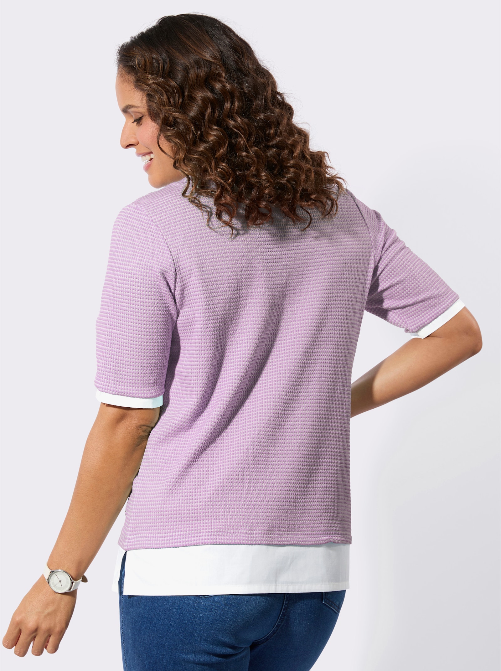 2-in-1-Shirt mit Web-Einsätzen - orchidee-weiß-bedruckt