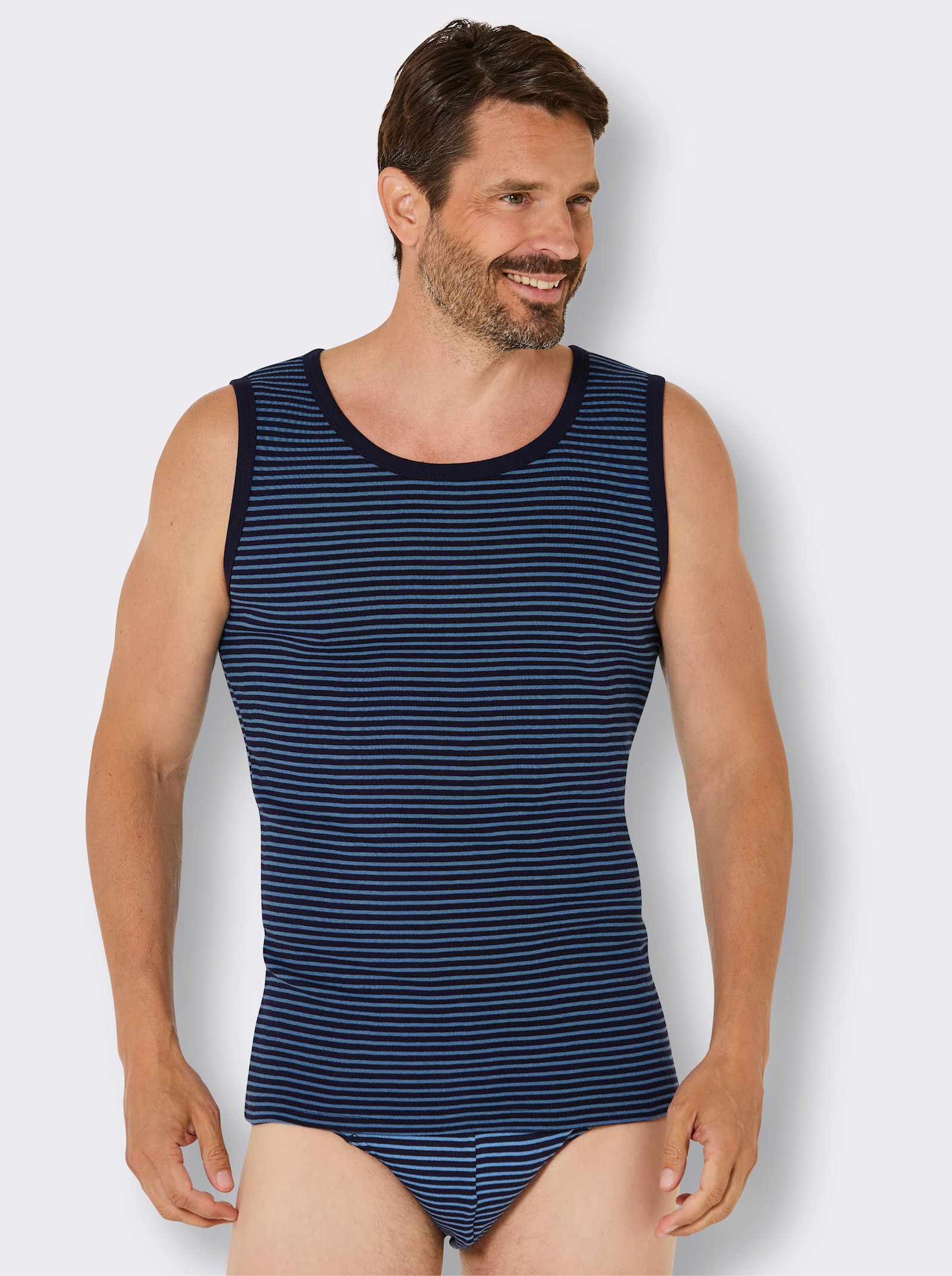 wäschepur men Shirt - marine-mittelblau-gestreift