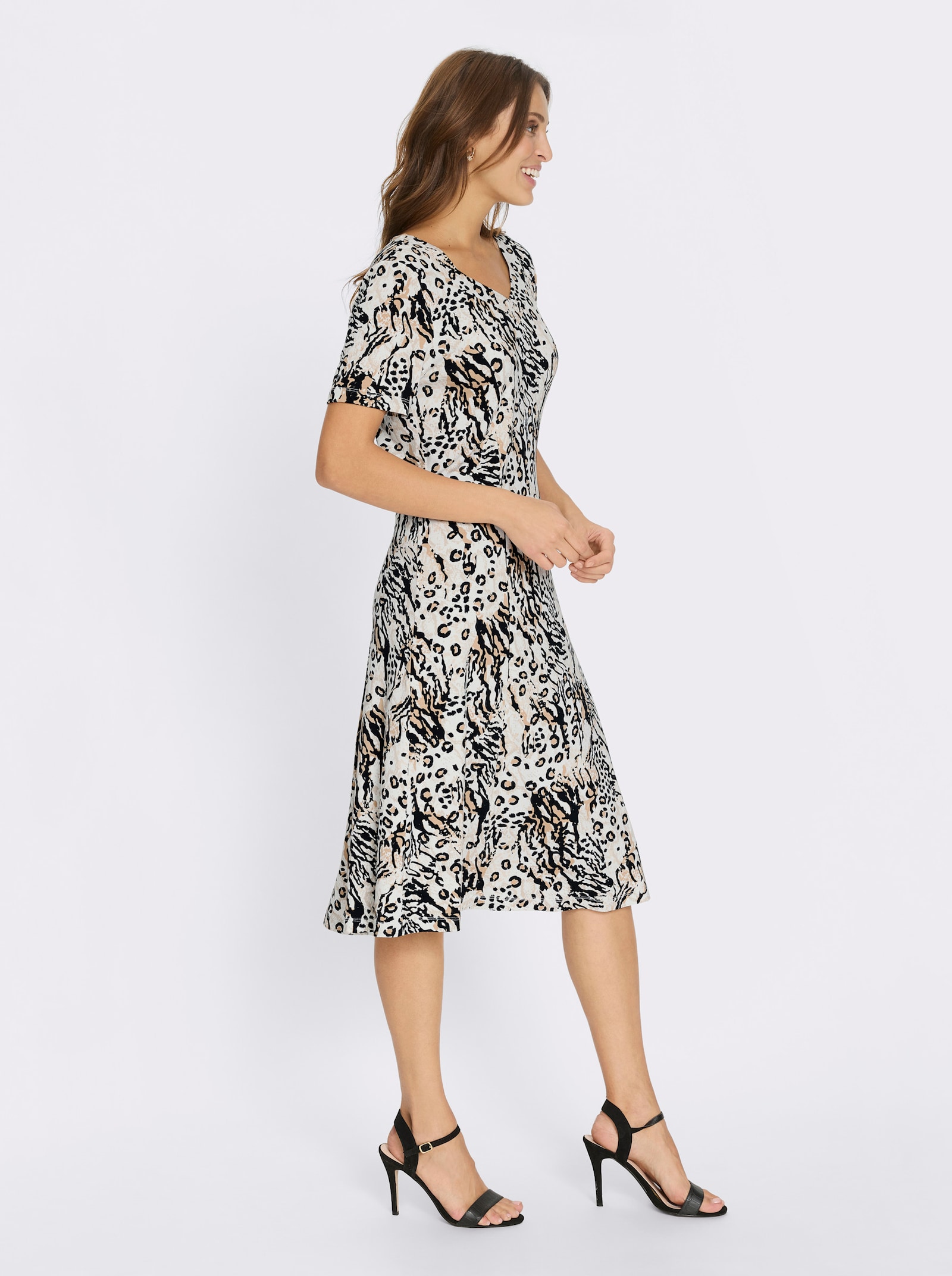 Jerseykleid im Animal-Dessin - ecru-schwarz-bedruckt