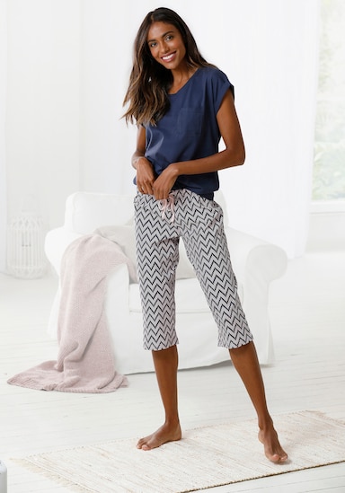 Vivance Dreams Capri-Pyjama - dunkelblau-hellrosa-gemustert