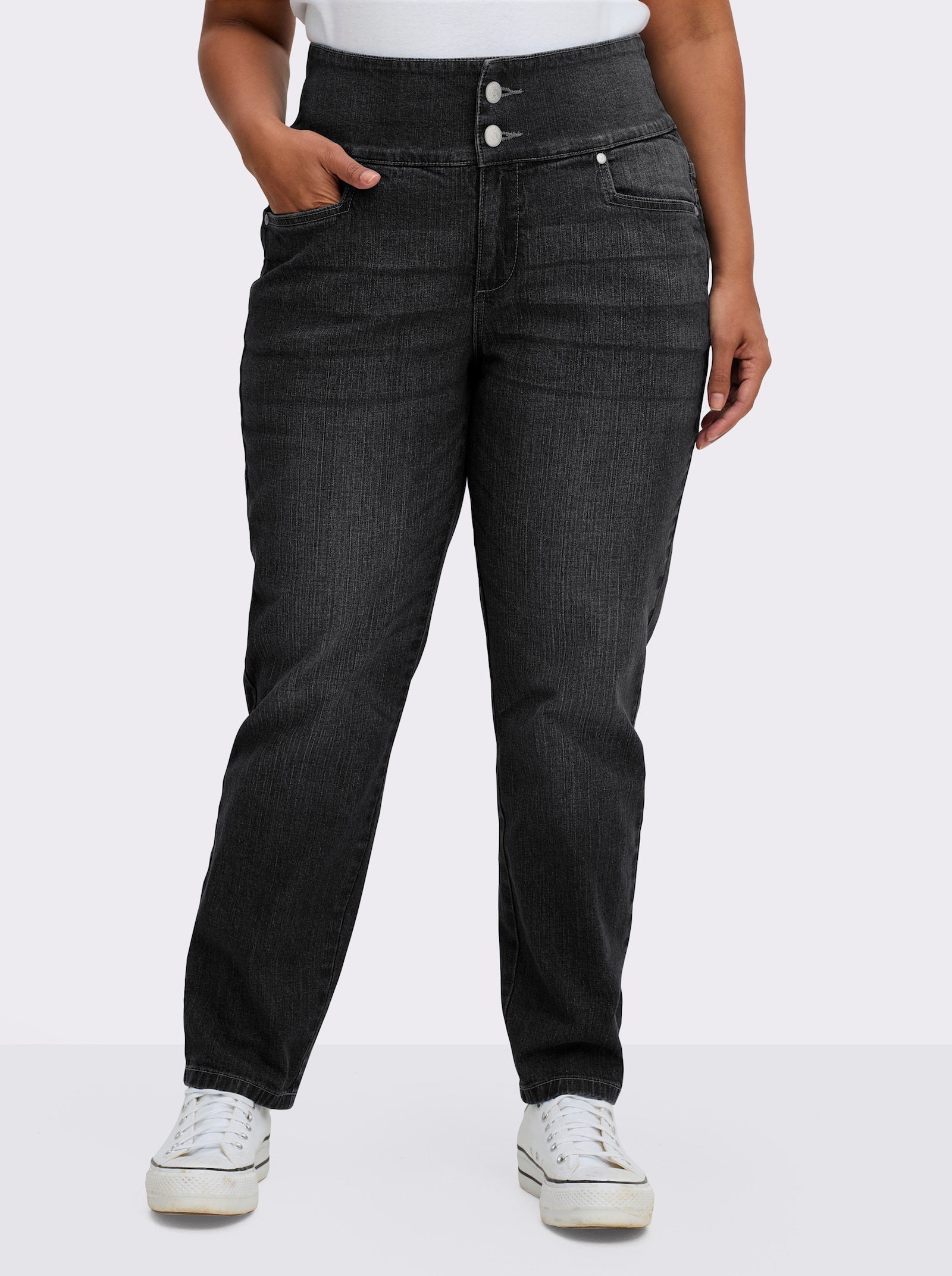 sheego High-waist-Jeans mit schmalem Bein - black denim