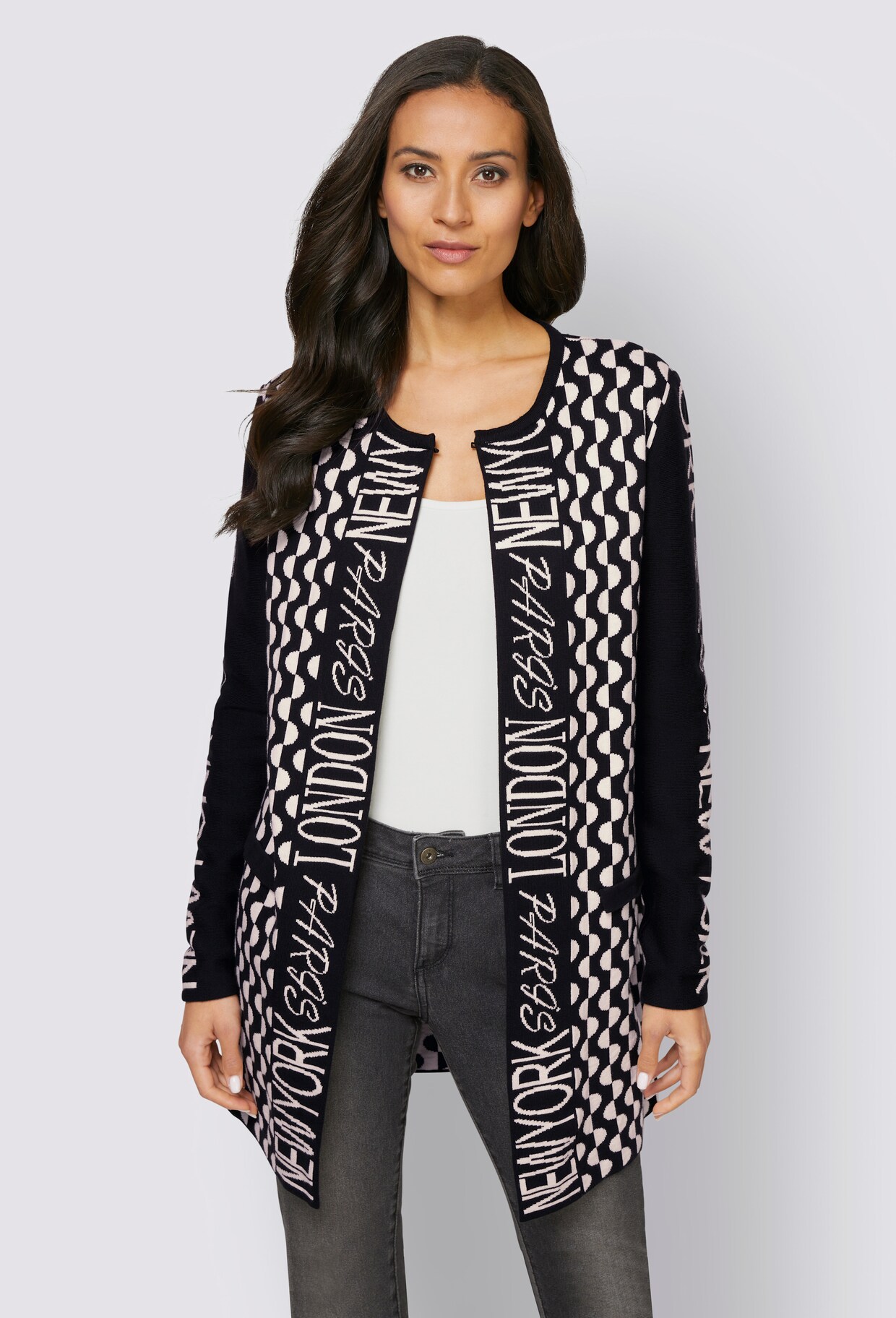 heine Strickjacke - schwarz-ecru-gemustert