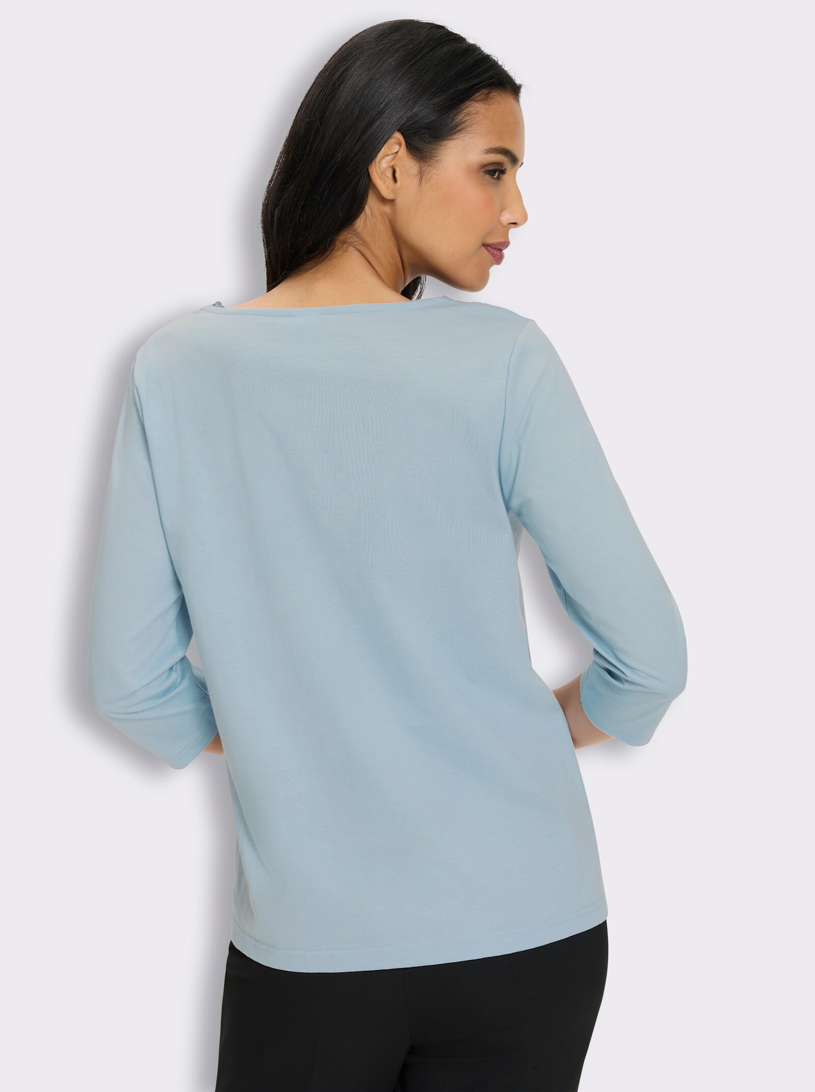 3/4-Arm-Shirt mit Spitze am Ausschnitt - eisblau