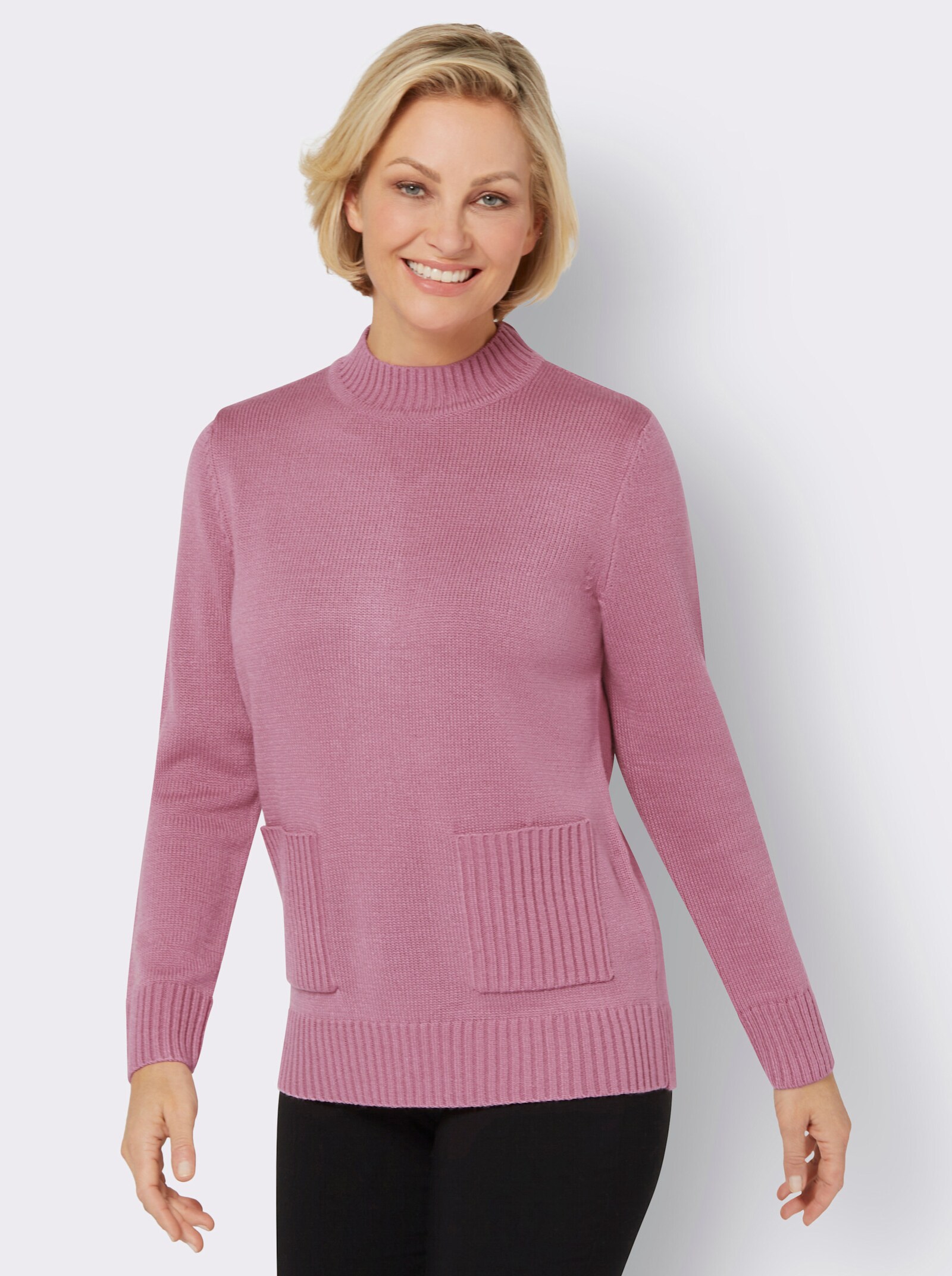 Svetr se stojáčkem a nakládanými kapsami - starorůžová