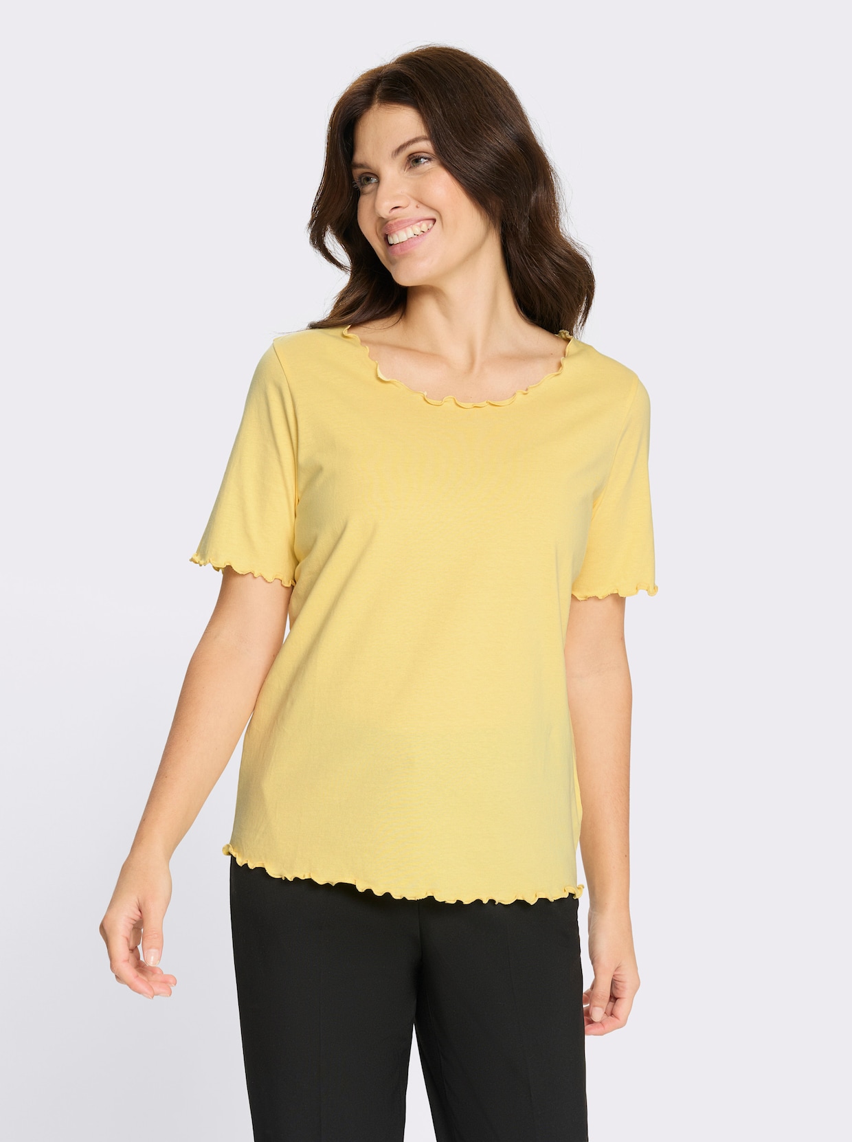 Kurzarmshirt mit gewellten Abschlüssen - zitrone