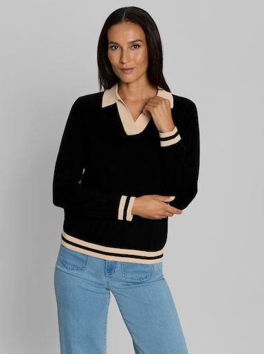 heine Polopullover mit Kontrast-Akzenten - schwarz-sand
