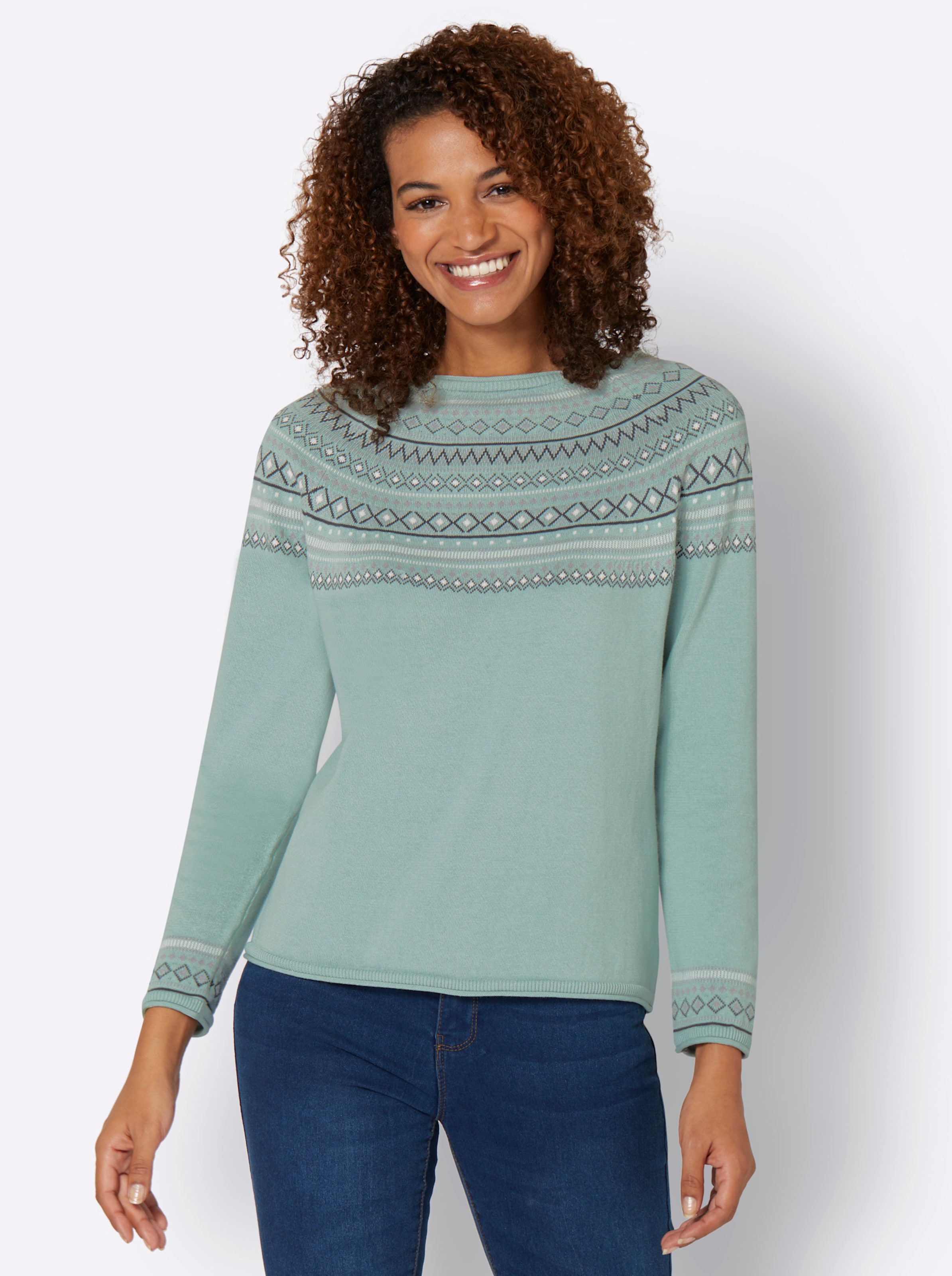 Sheego Damen Mint-Gemustert Norwegerpullover - Bild 3