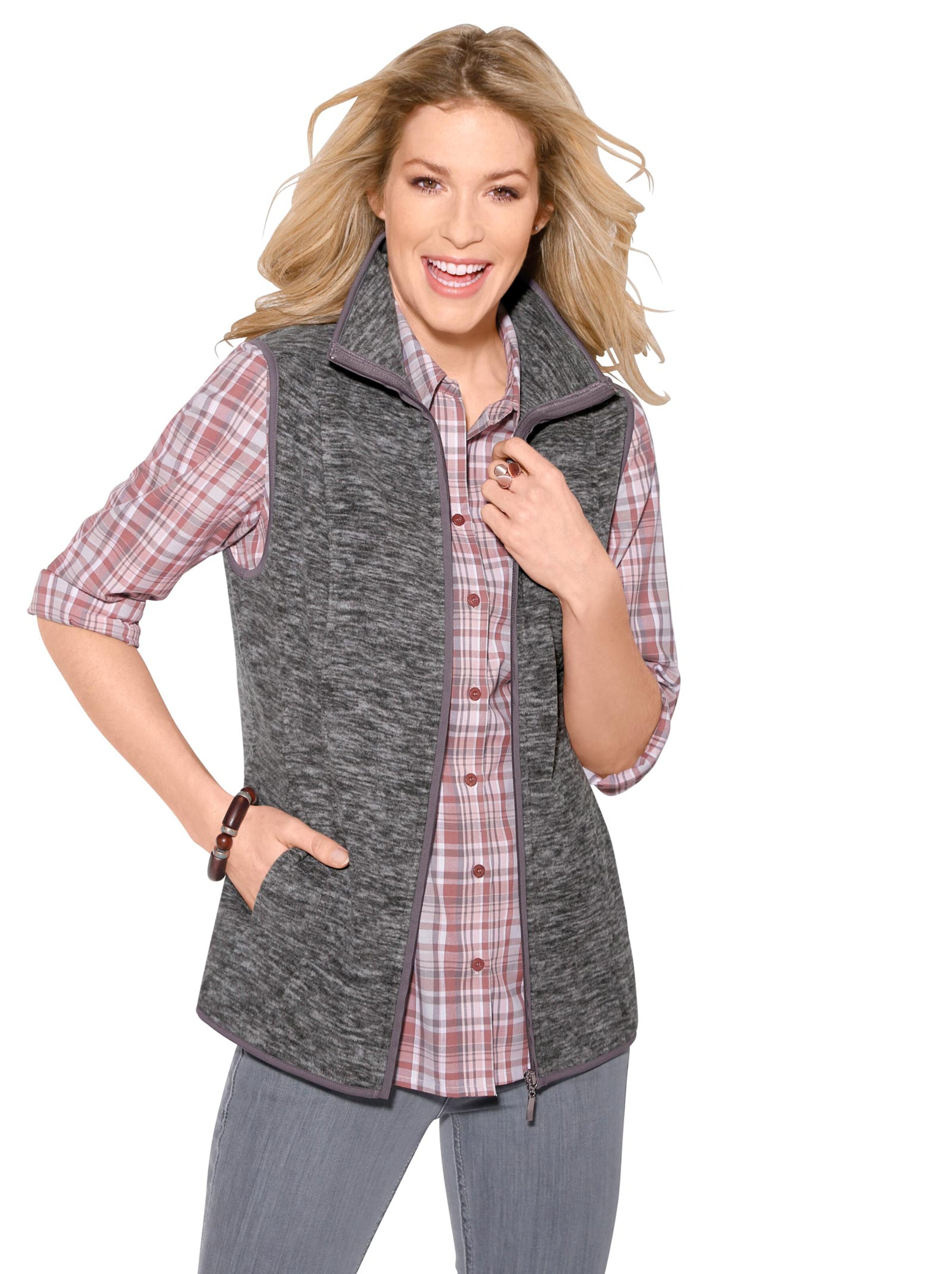 Fleece-Weste - anthrazit-meliert