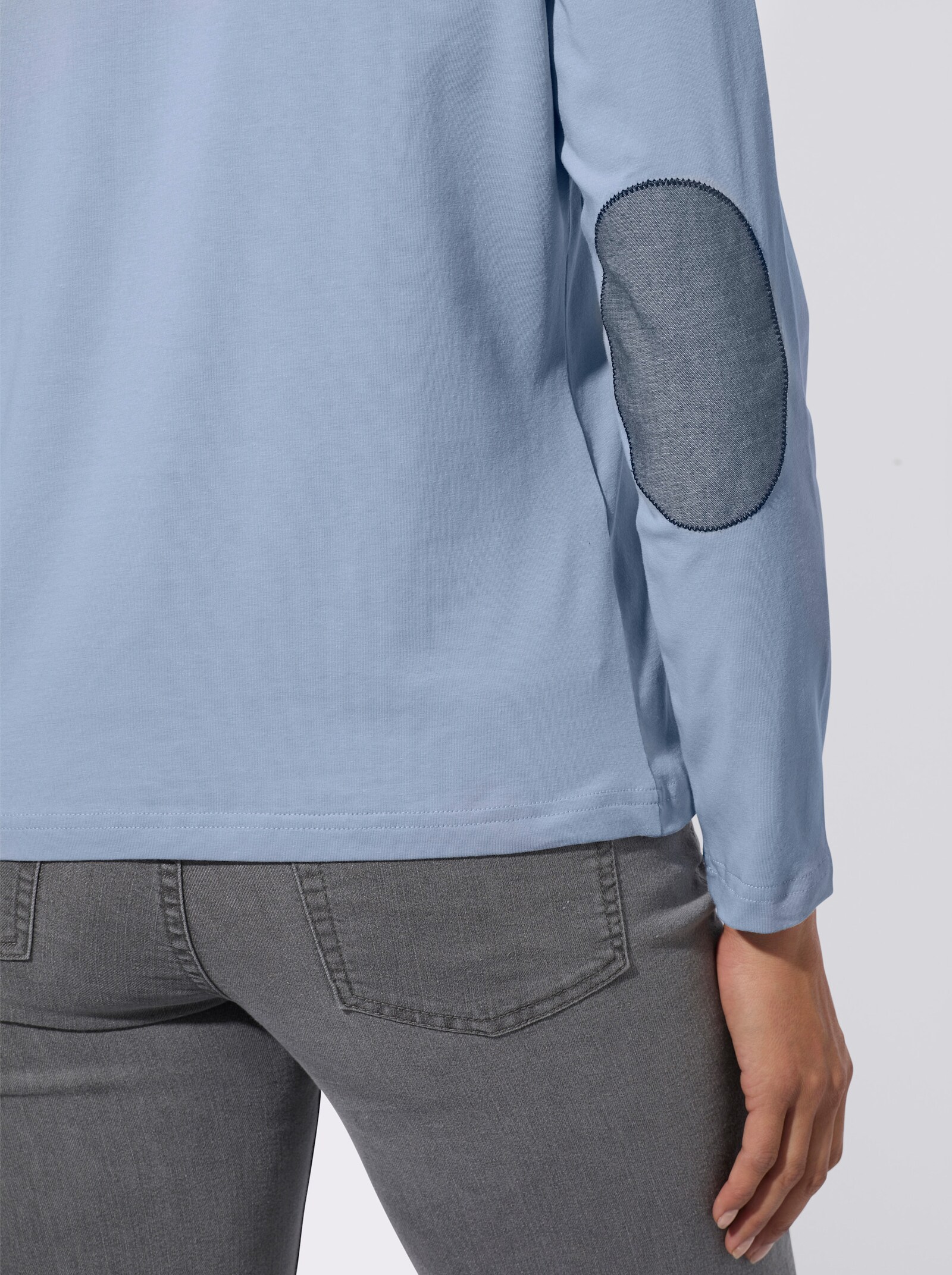 Stehkragenshirt mit Ellbogen-Patches in Jeans-Optik - bleu