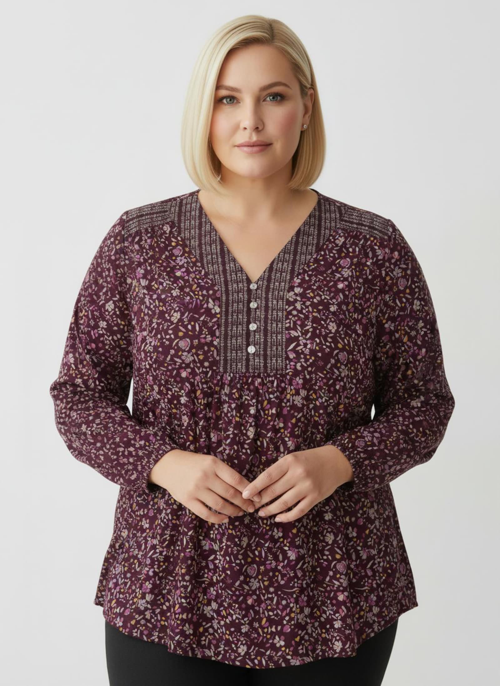 Tunika im Blümchenmuster - burgund-mauve-bedruckt