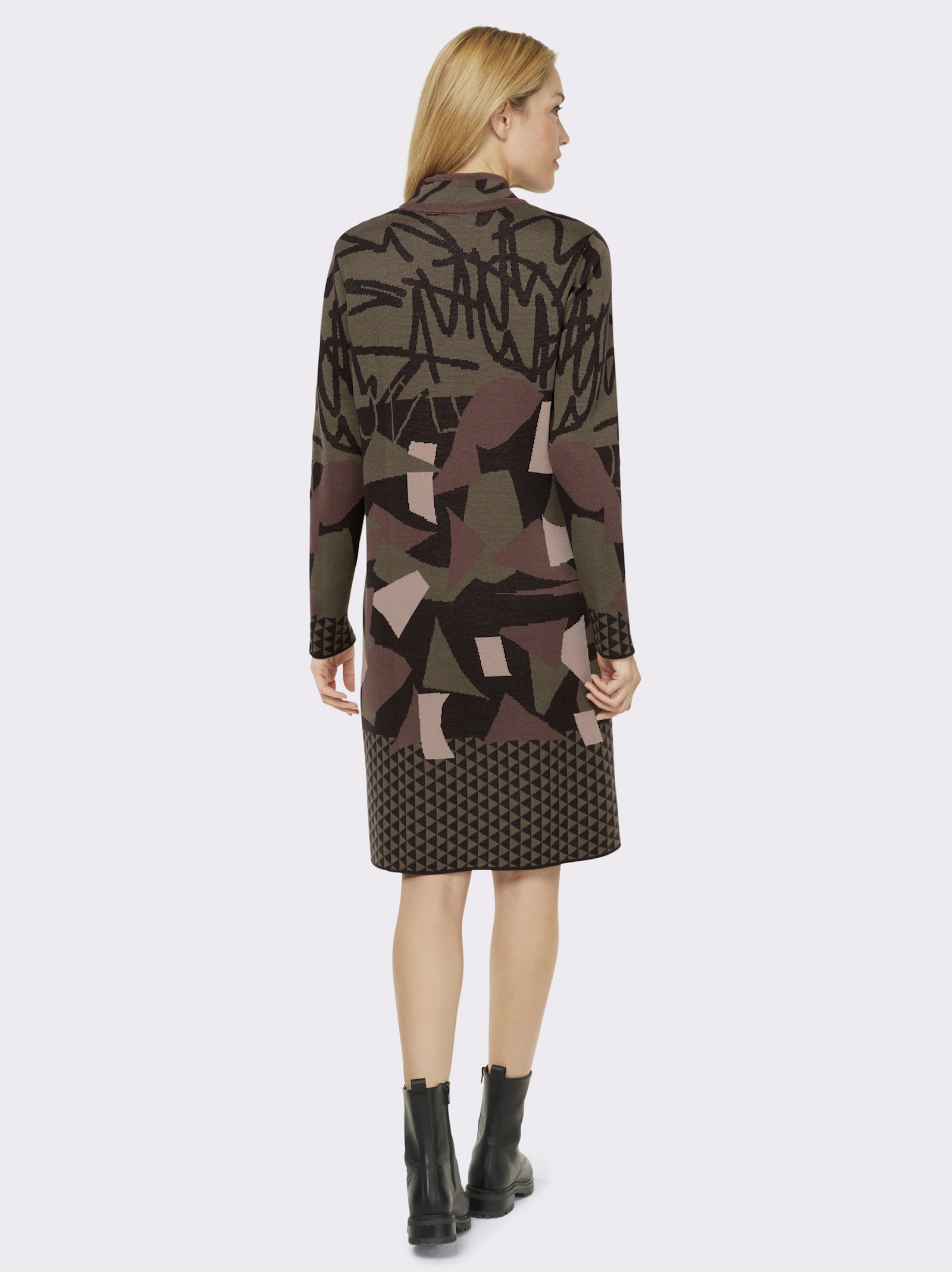 heine Gebreide jurk met opstaande kraag, bedrukt - kaki/grafiet gedessineerd