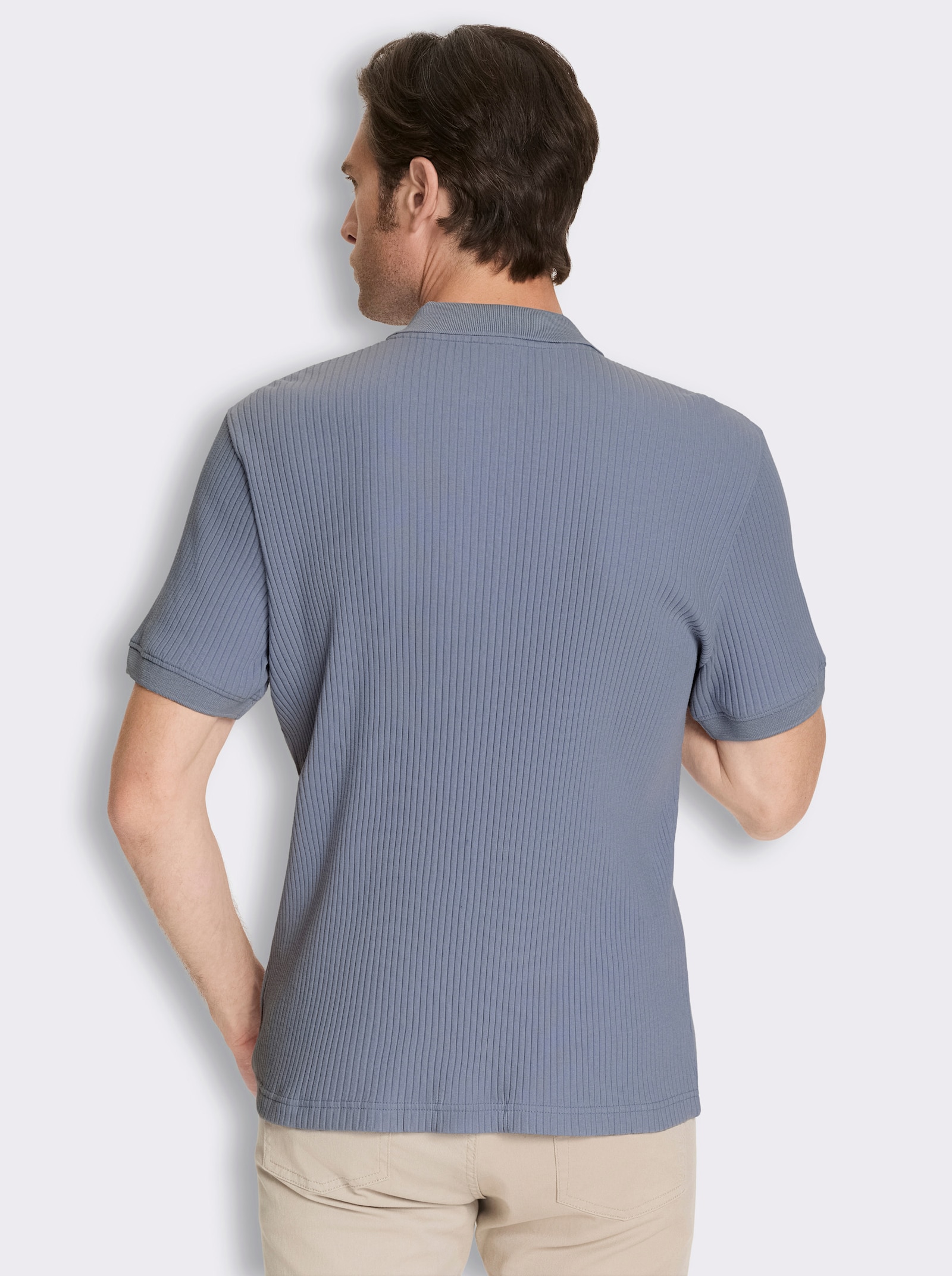 Poloshirt mit Ripp-Struktur - taubenblau
