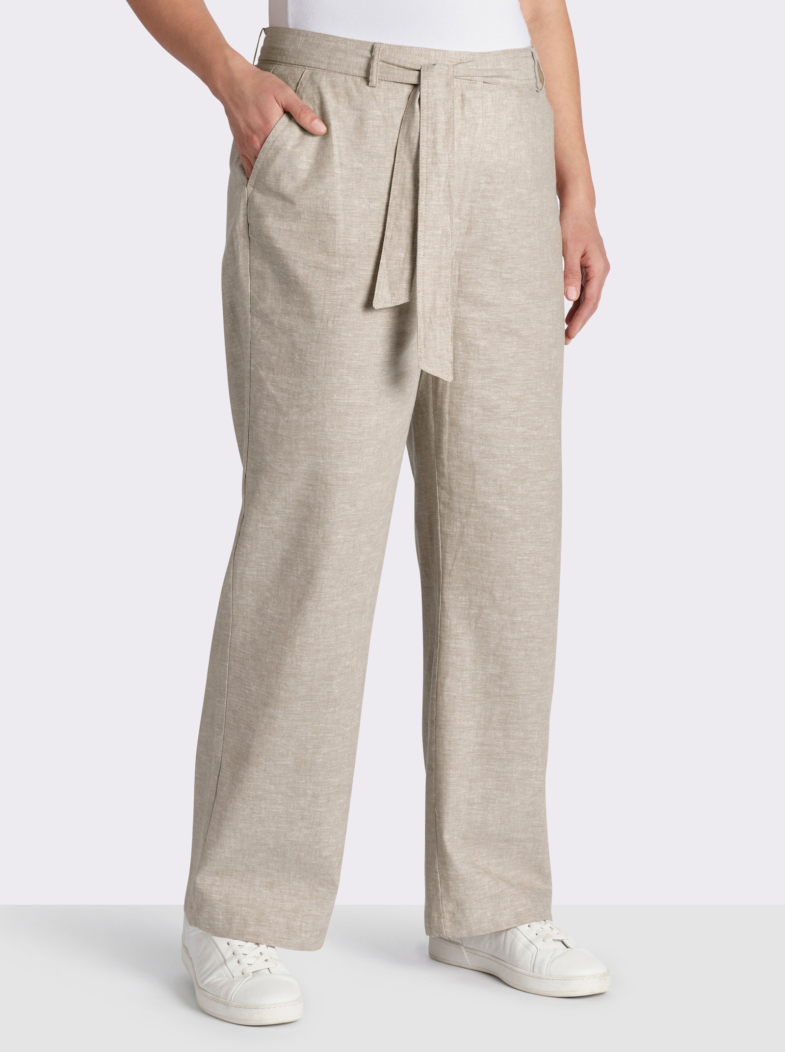 Palazzohose mit Bindegürtel - beige