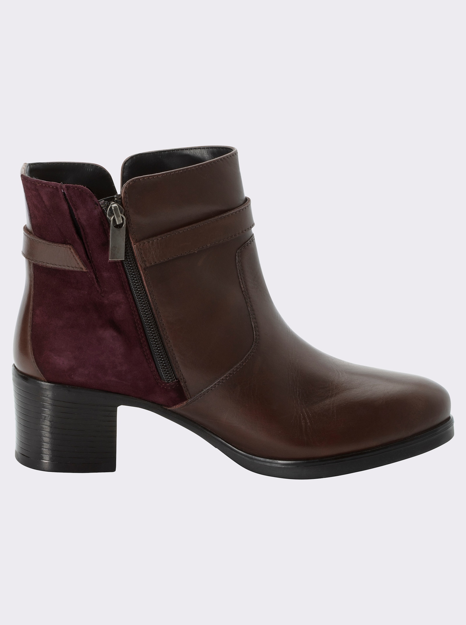 sheego Stiefelette aus Velours- und Glattleder - bordeaux