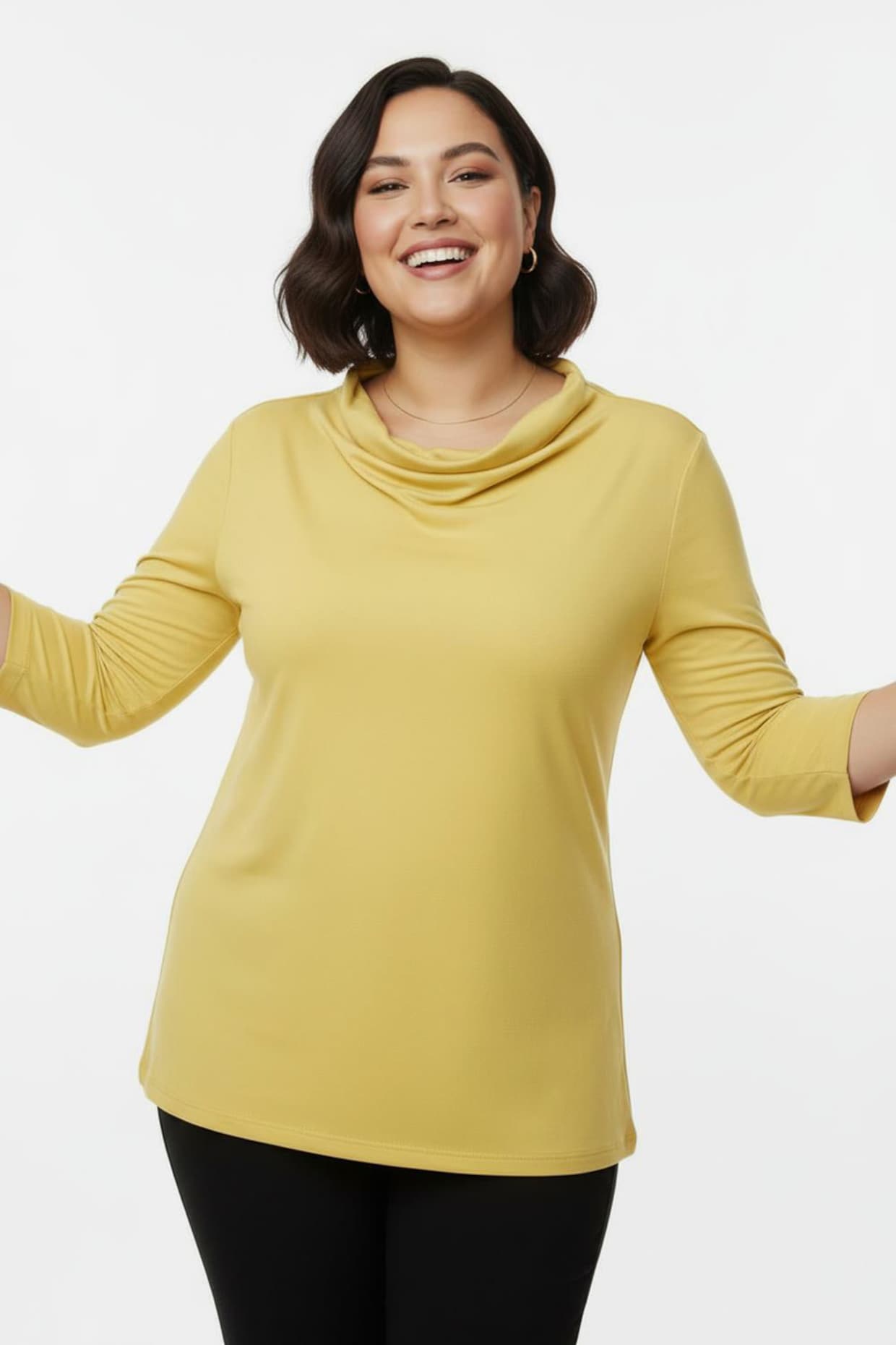 Wasserfallshirt mit 3/4-langen Ärmeln - limone