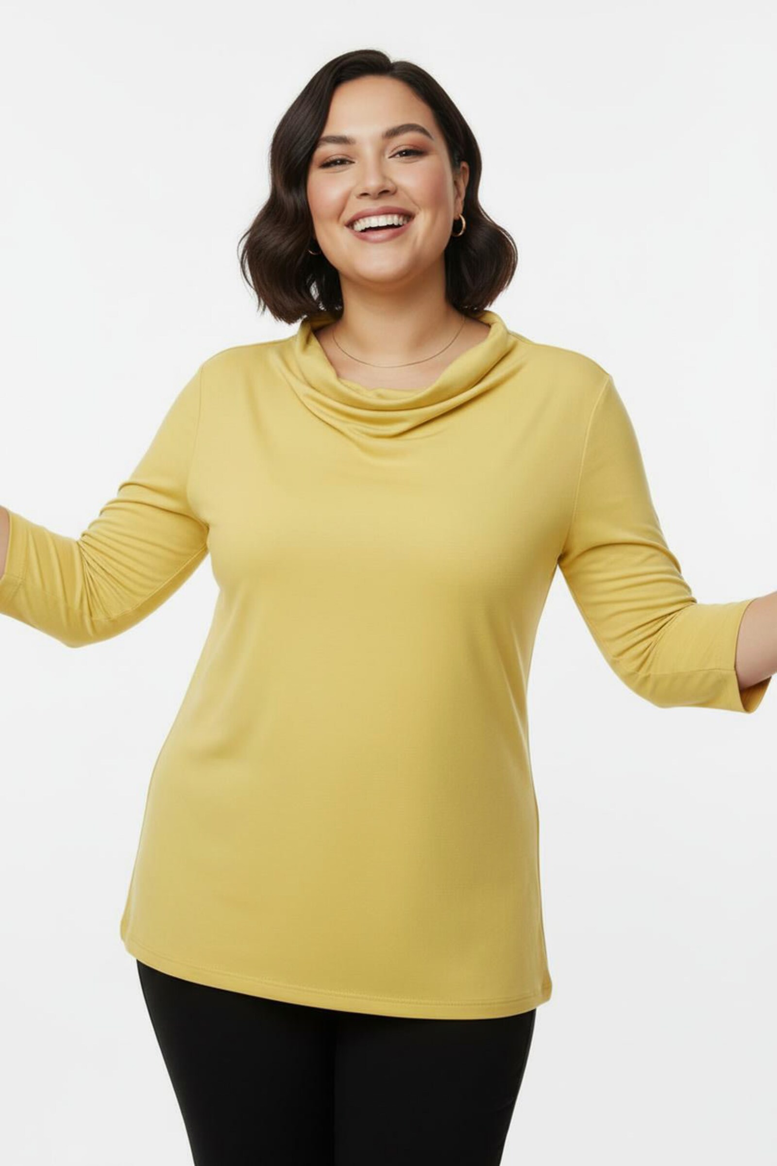 Wasserfallshirt mit 3/4-langen Ärmeln - limone