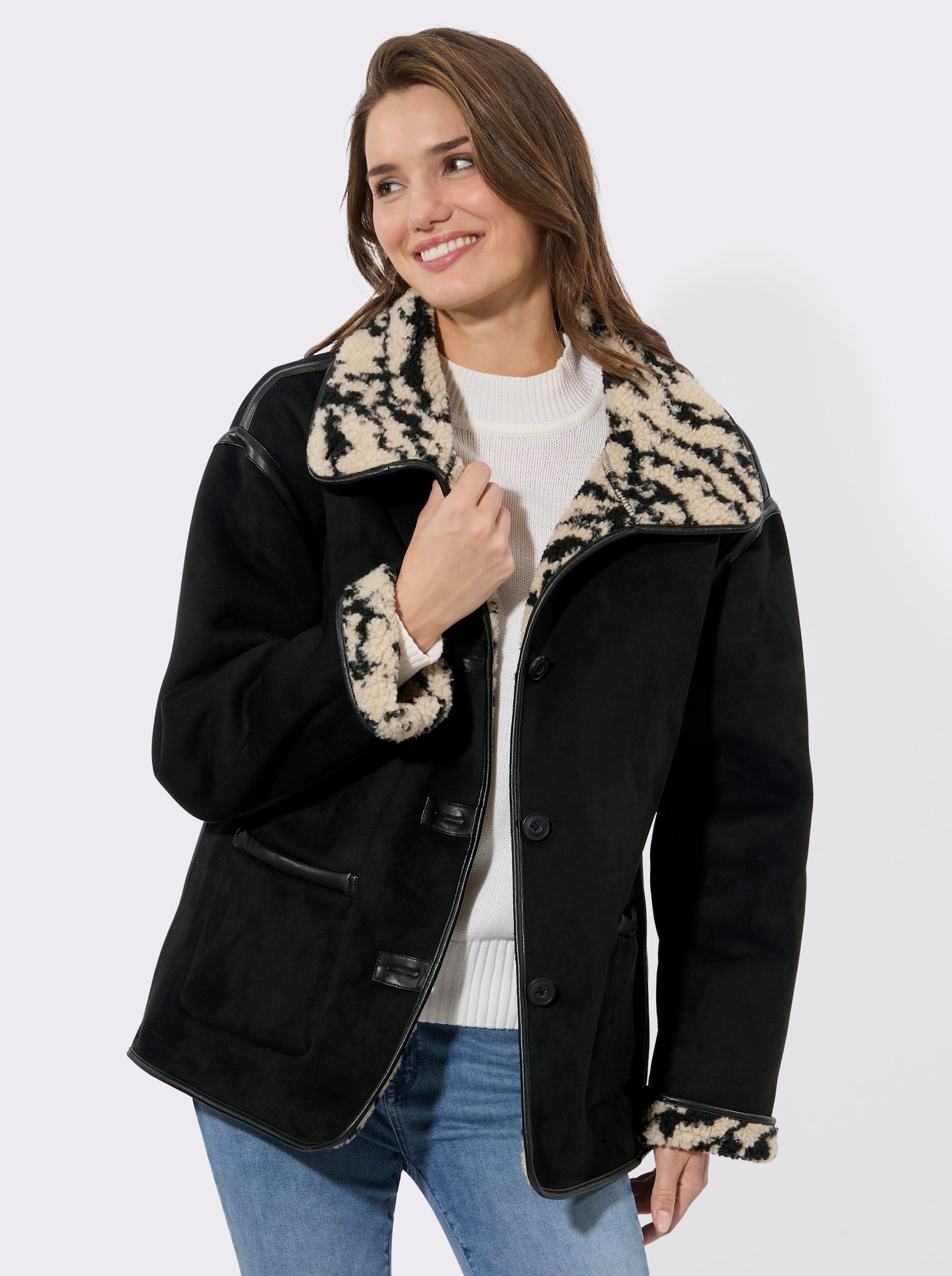 Winterjacke mit Teddyfleece-Futter - schwarz