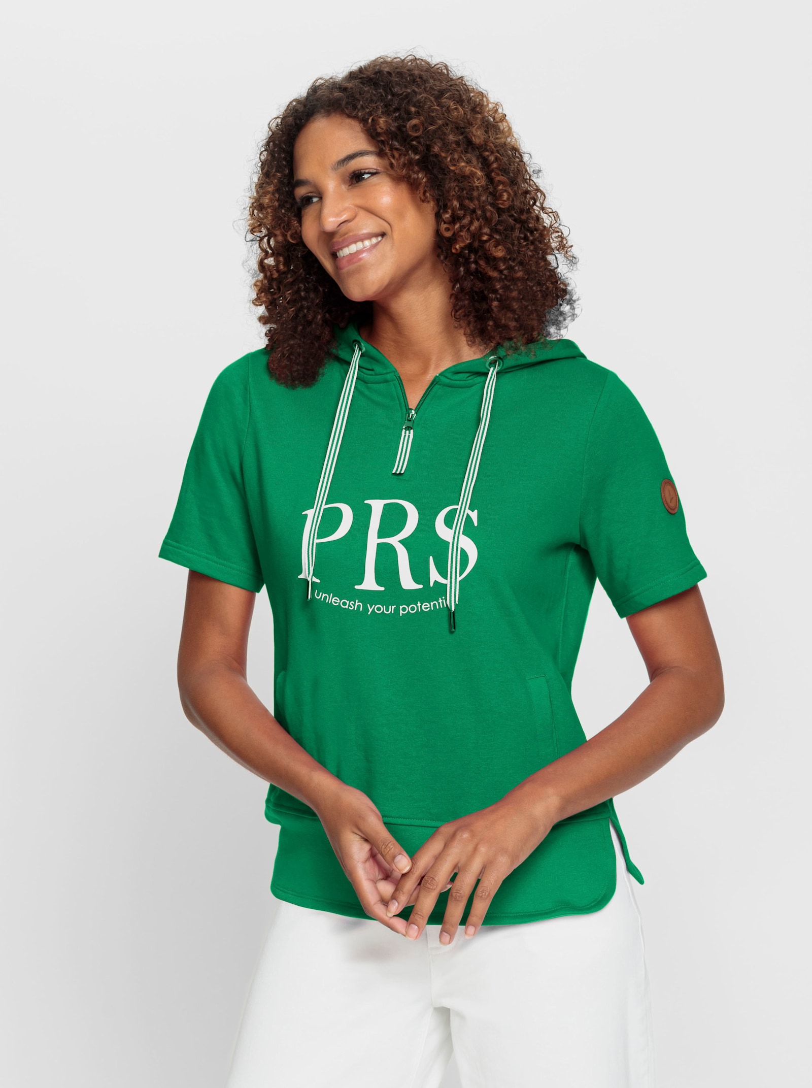 Sweatshirt mit kurzen Ärmeln - grasgrün-weiß-bedruckt