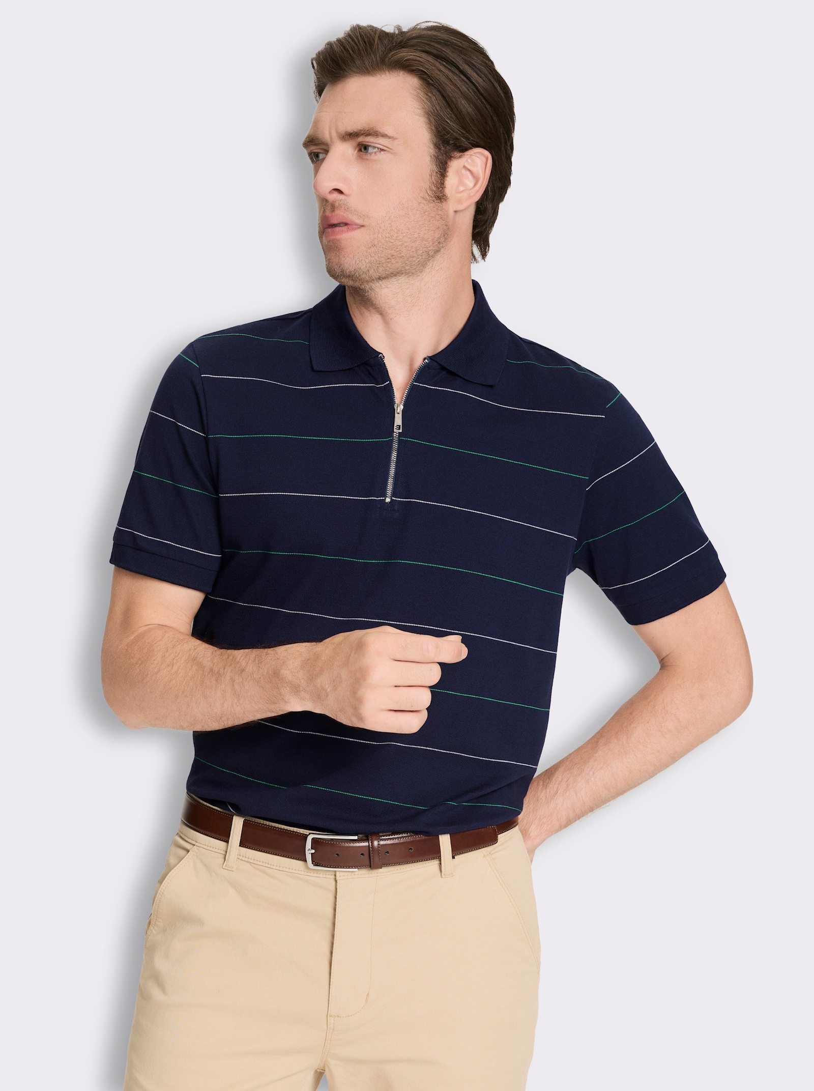 Marco Donati Kurzarmshirt mit garngefärbten Streifen - marine-gestreift