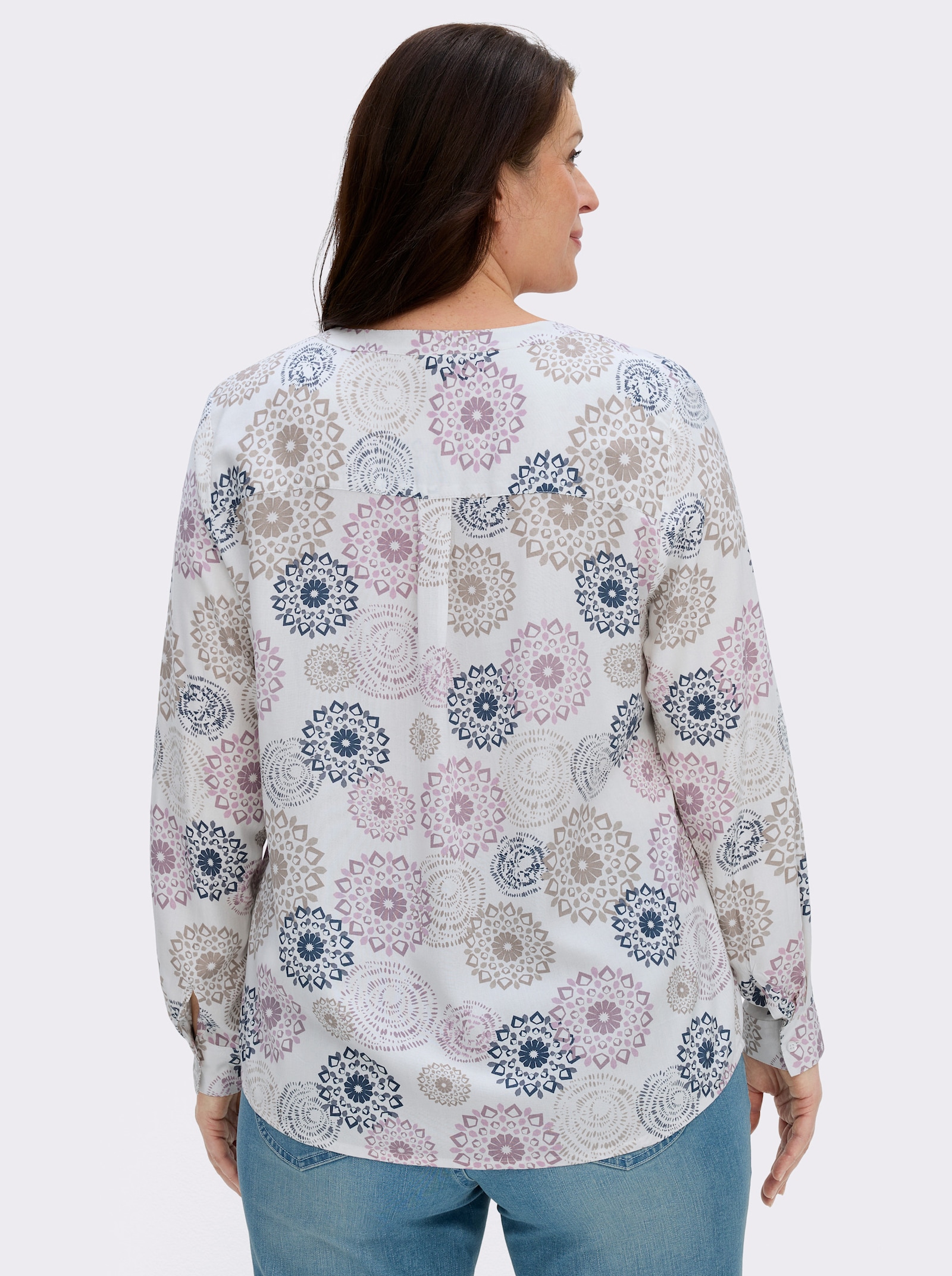 Langarmbluse mit Krempelfunktion - ecru-mauve-bedruckt