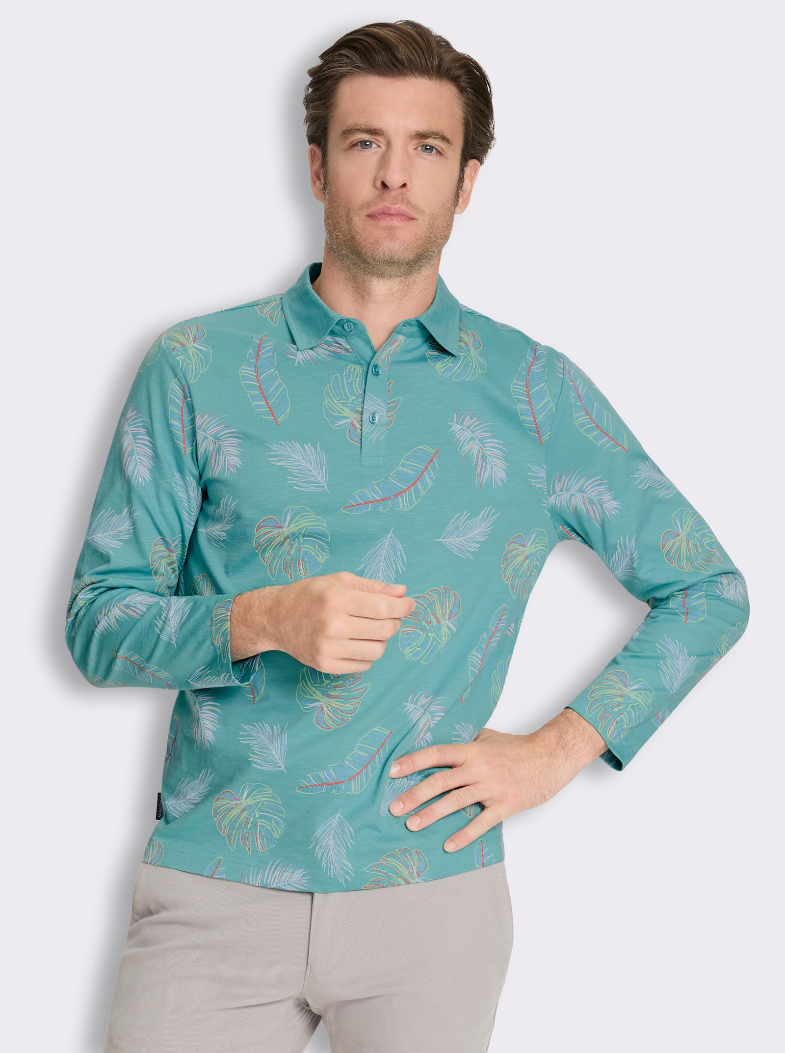 Marco Donati Langarmshirt aus Flammgarn - ozean-bedruckt