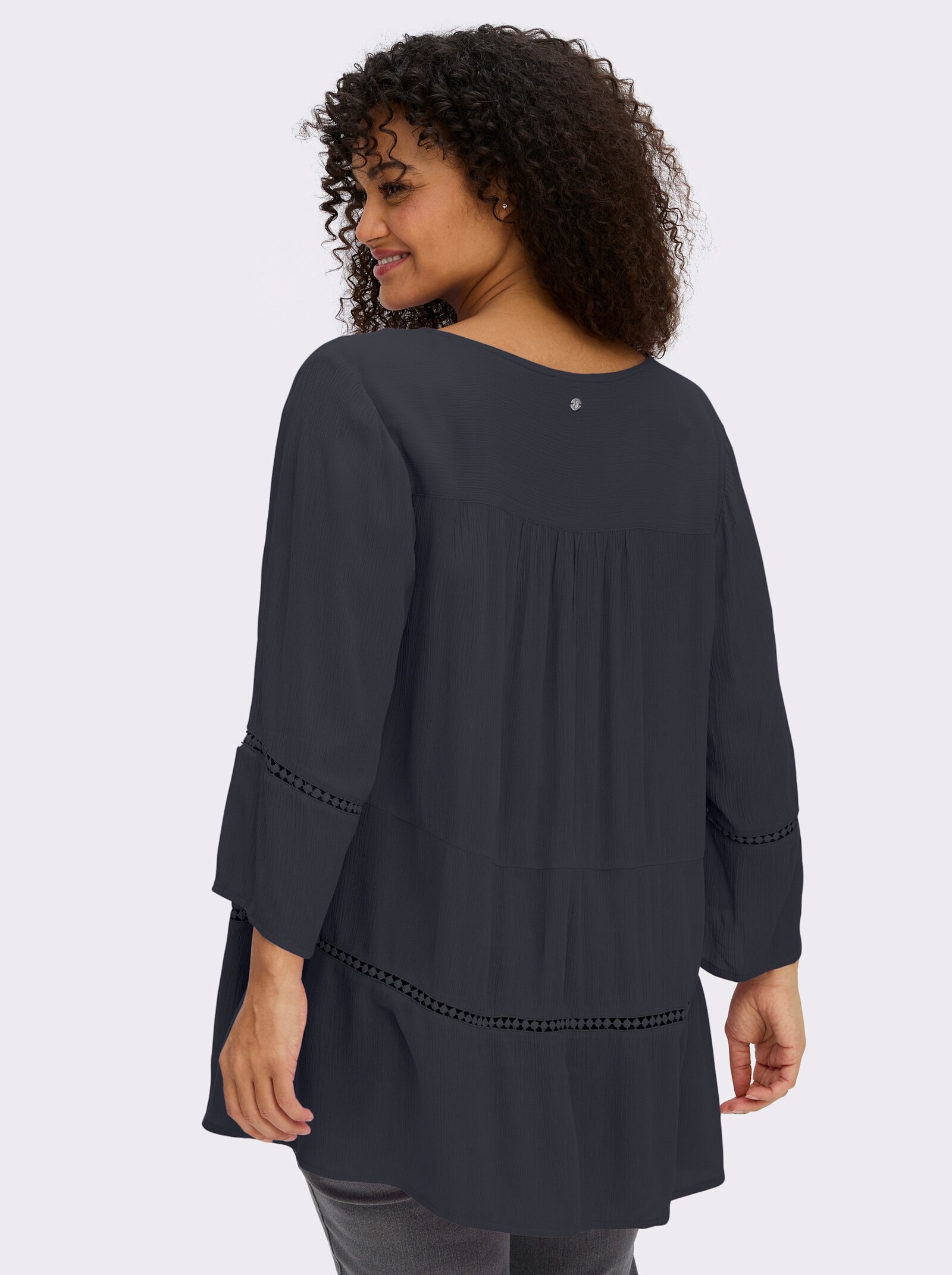 sheego Tunika mit 3/4-Arm und Lochmusterborte - tiefblau