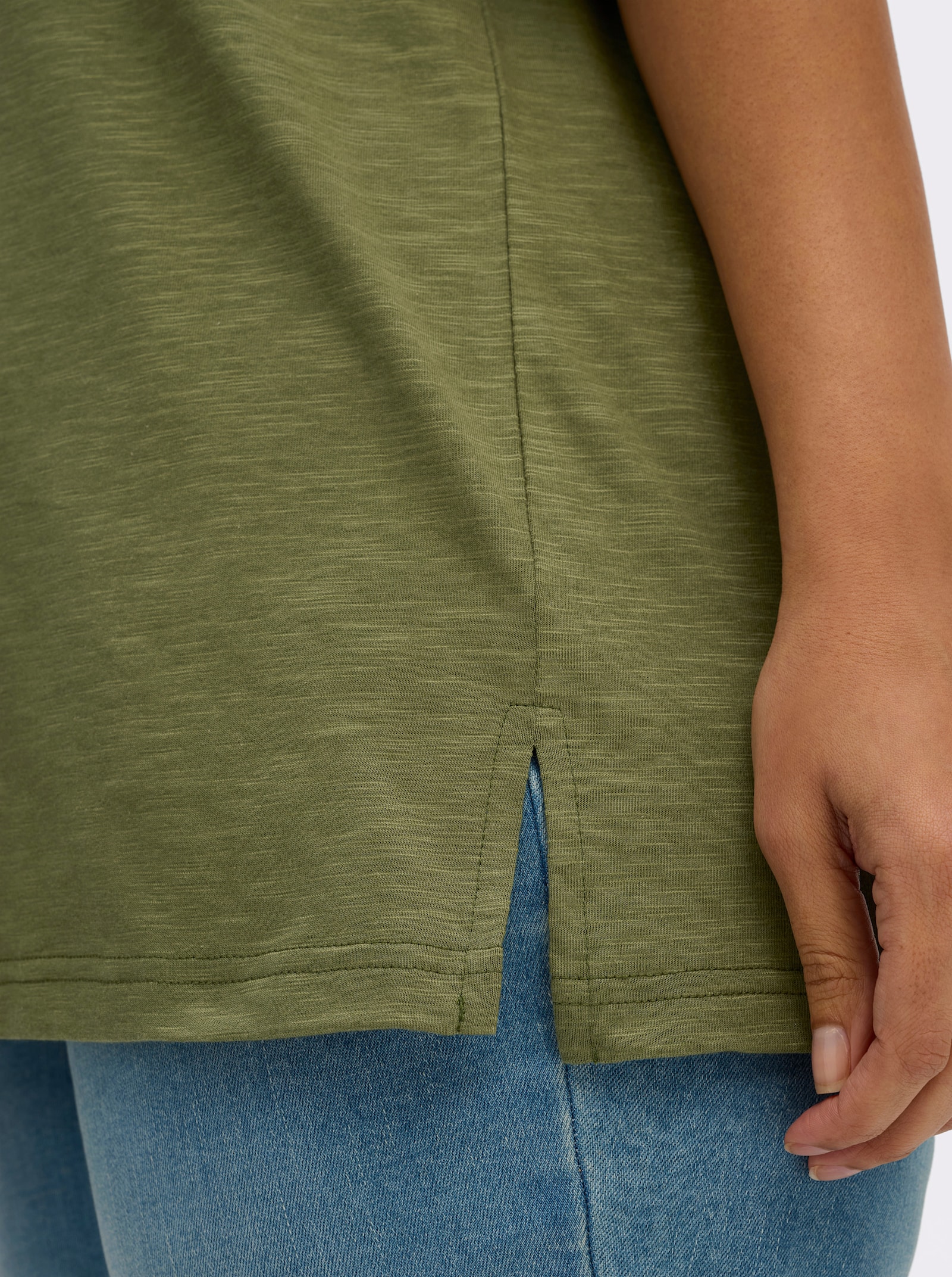 sheego Rundhalsshirt in Flammgarn-Struktur - oliv