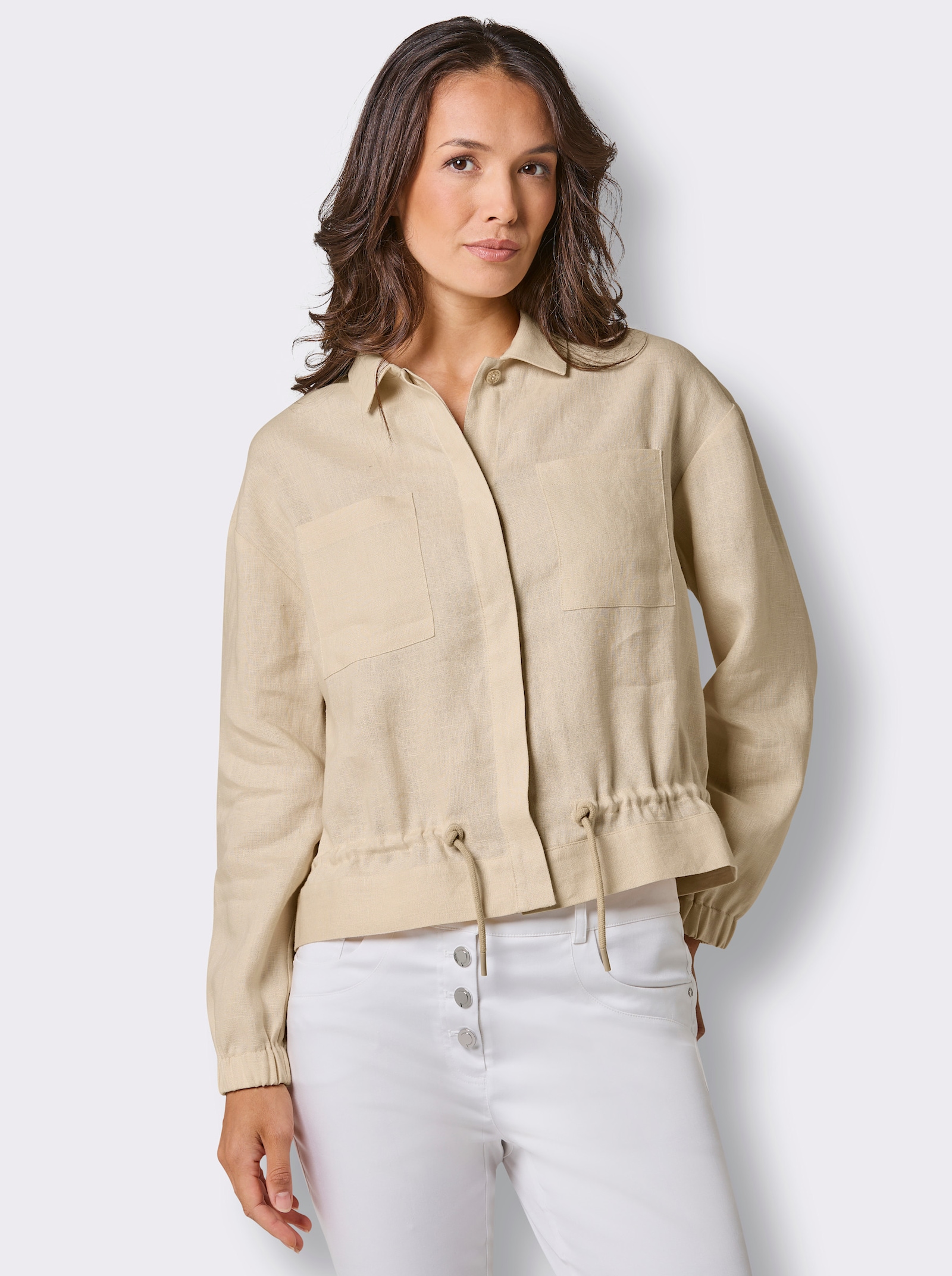 CREATION L PREMIUM Blusenjacke mit Leinen - sand-meliert