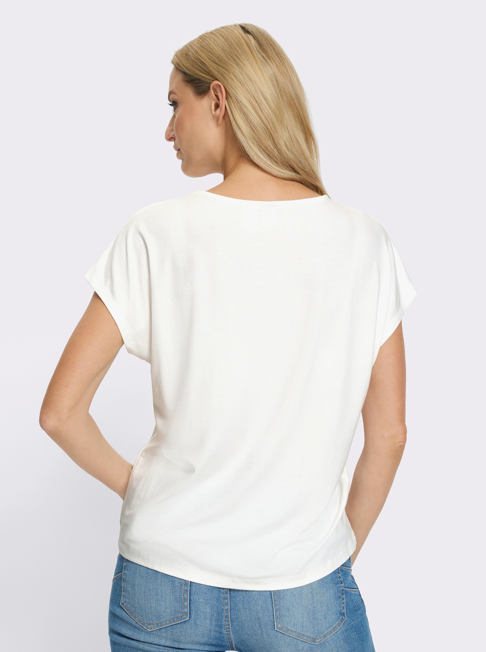 heine Kurzarmshirt mit Glitzersteinchen - ecru