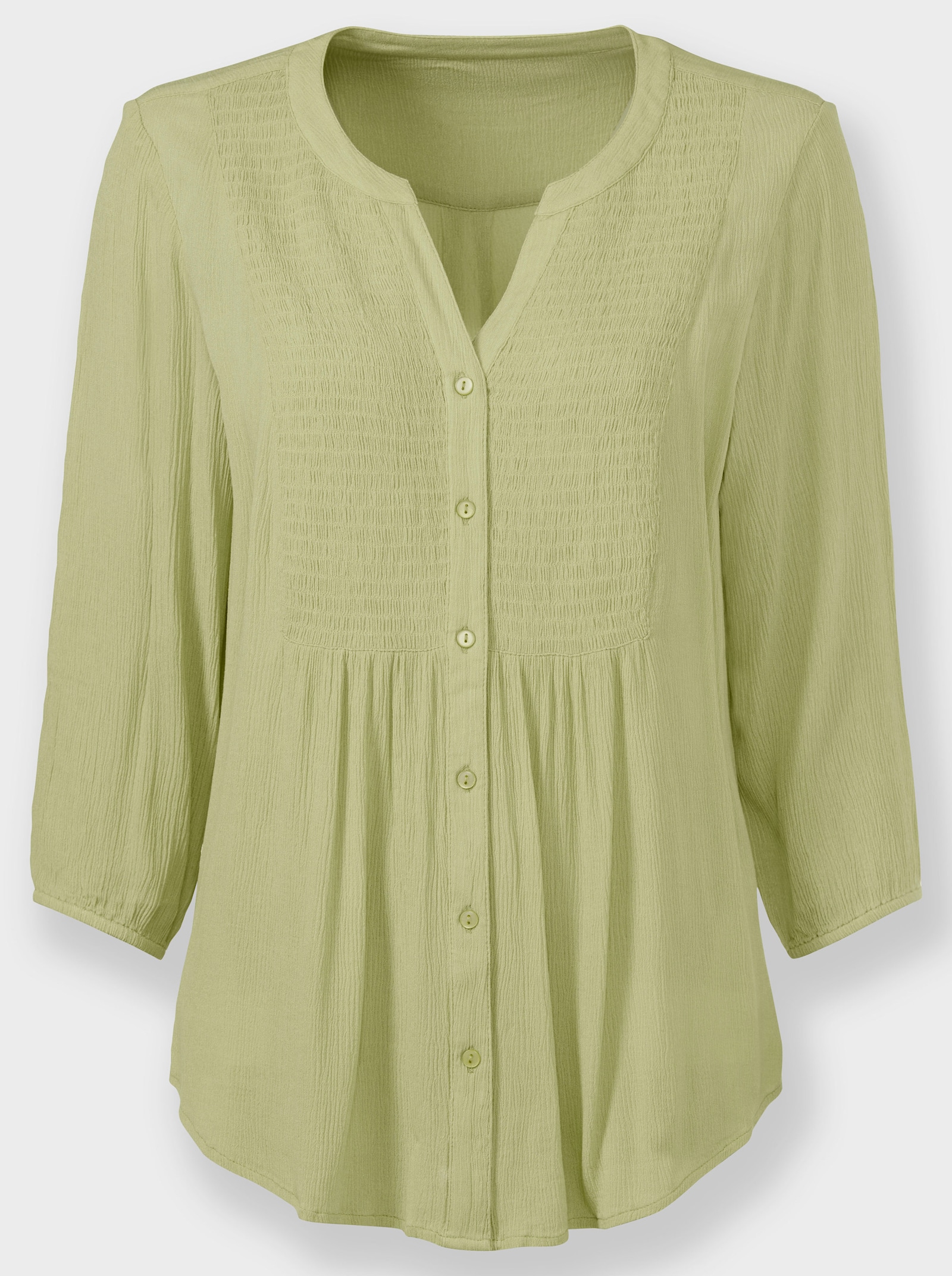 Schlupfbluse mit Smok-Einsatz vorne - lindgrün