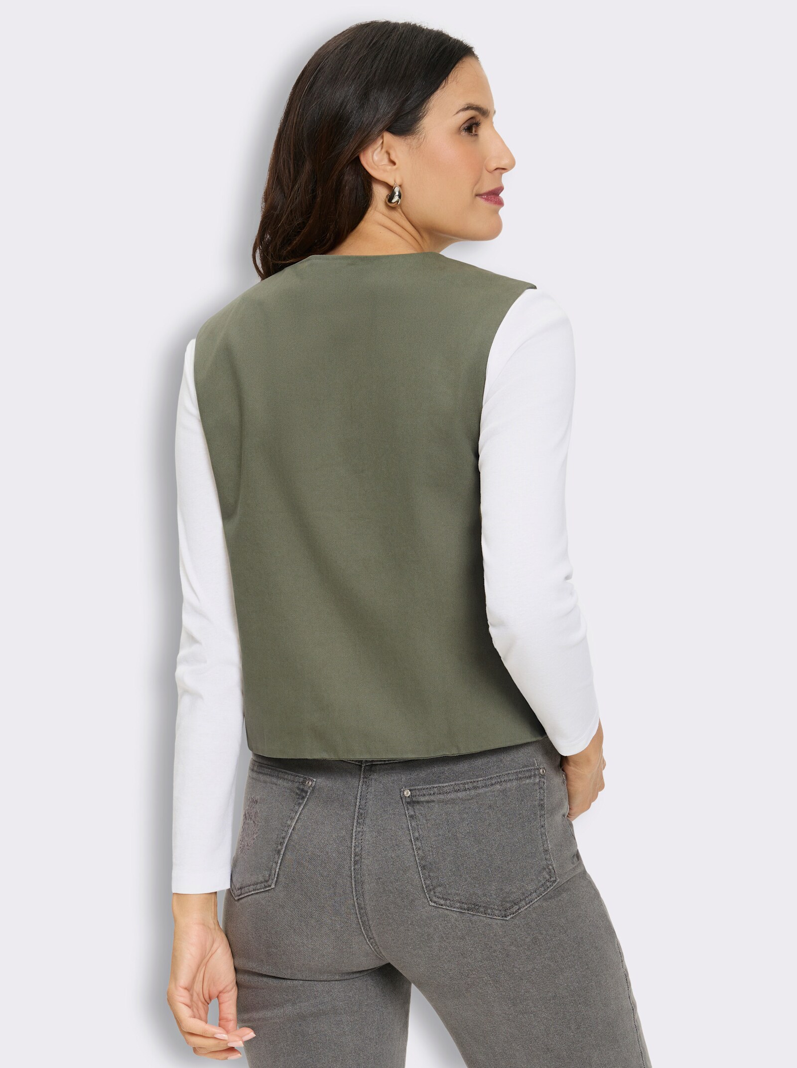 Jeansweste mit Kontrast-Stickerei - khaki-champagner-gemustert