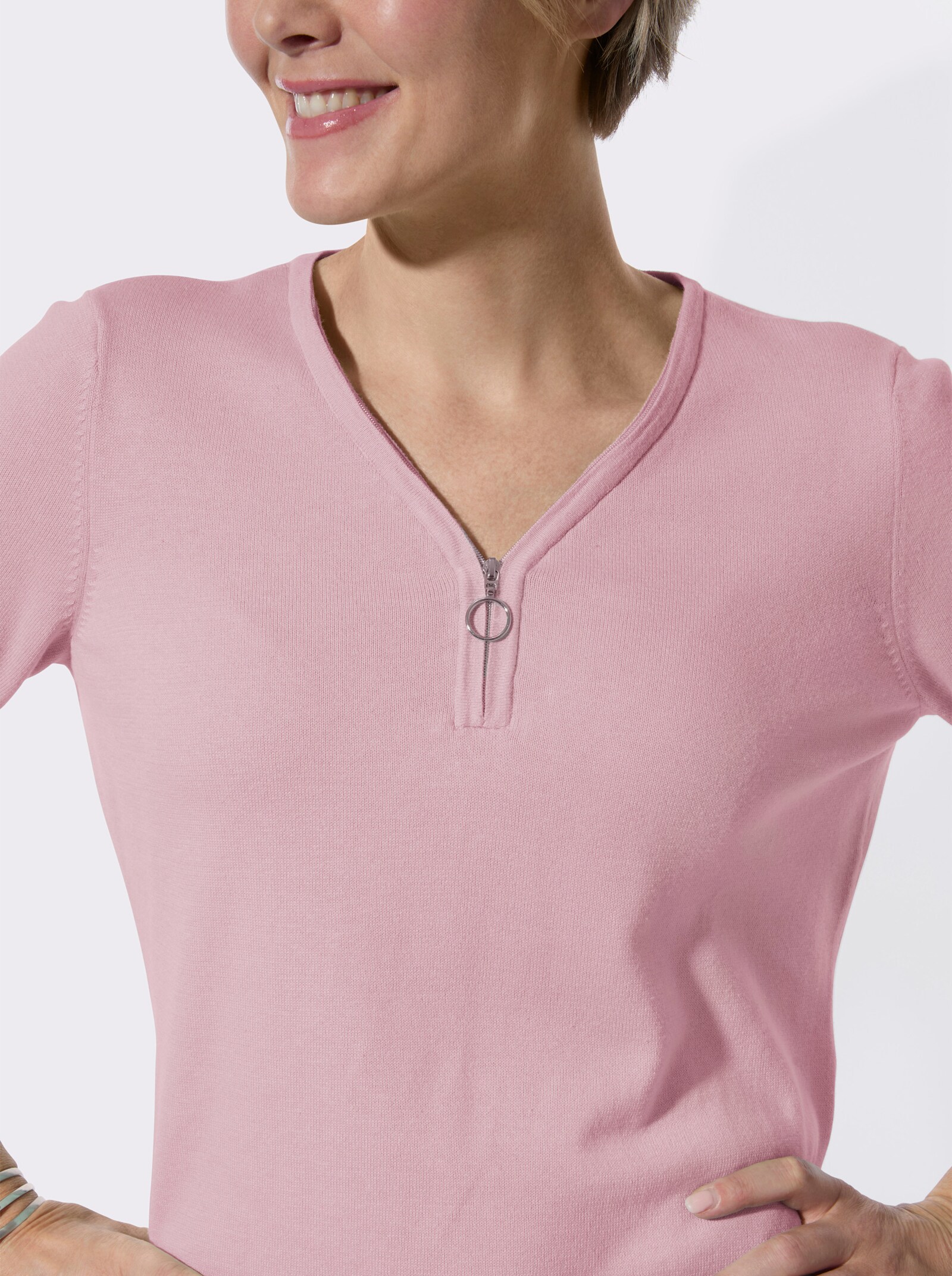 V-Ausschnitt-Pullover in formstabiler Qualität - rosé