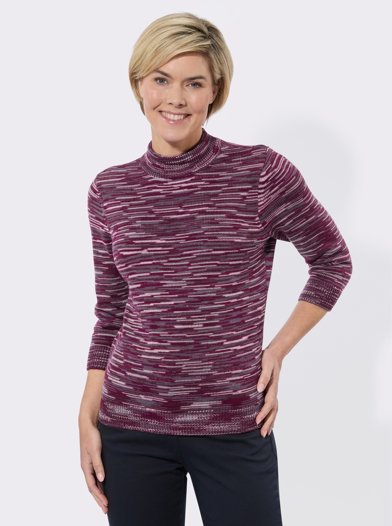 Stehkragenpullover in Melange-Optik - rosé-burgund-meliert