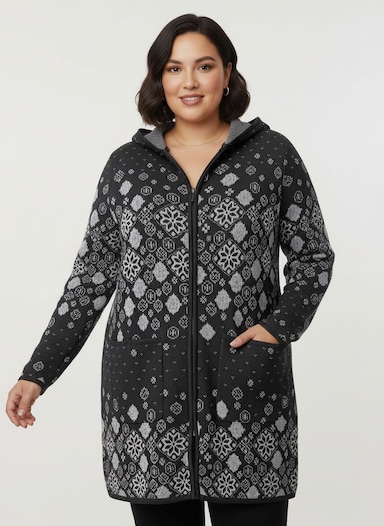 Longstrickjacke - schwarz-gemustert