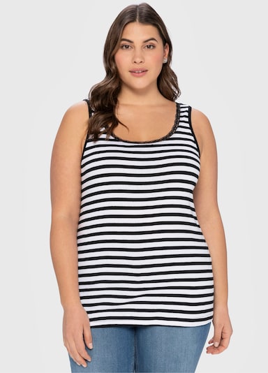 sheego Tanktop mit Ringeln und Spitzenkante. - schwarz-weiss