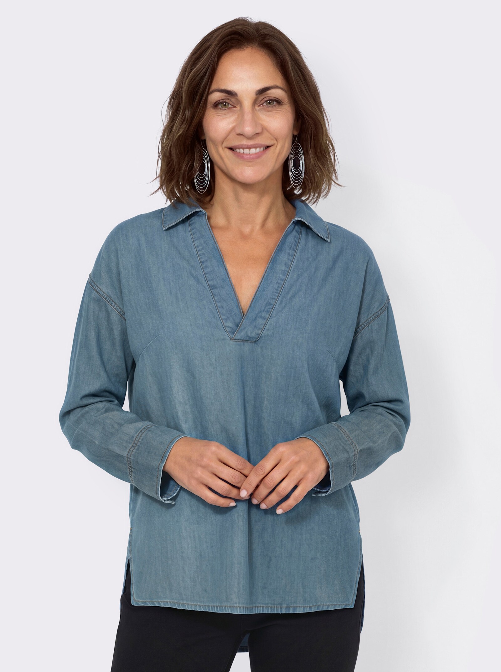 Jeansbluse im leichten Oversize-Schnitt - blue-bleached