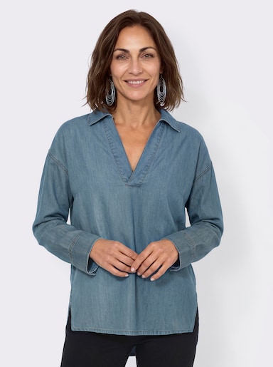 Jeansbluse im leichten Oversize-Schnitt - blue-bleached