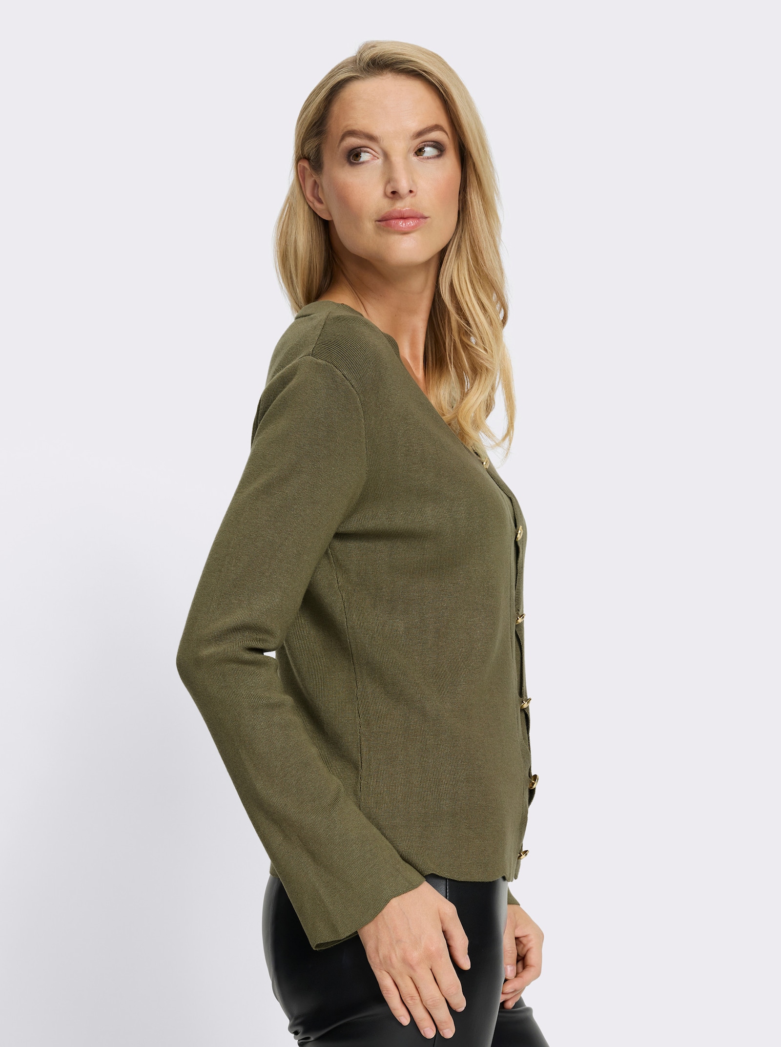 heine Twin-Set mit Wellenkanten - oliv