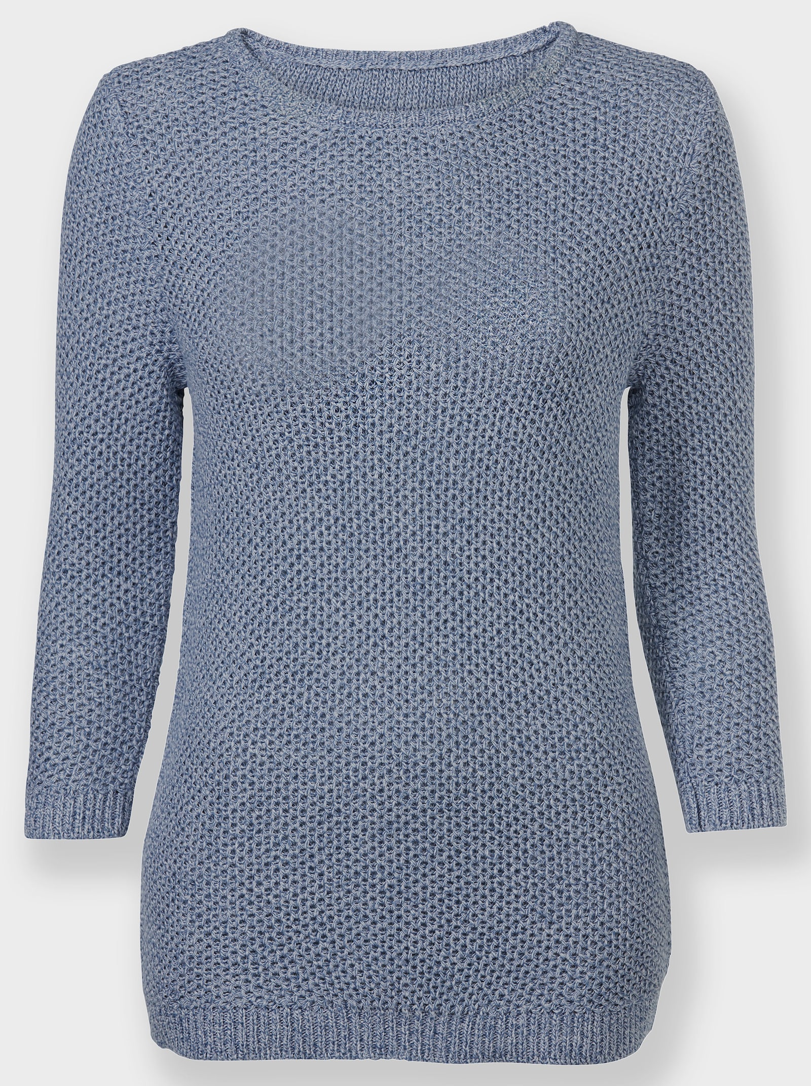 Baumwollpullover aus Melange-Garn - jeansblau-weiß-meliert